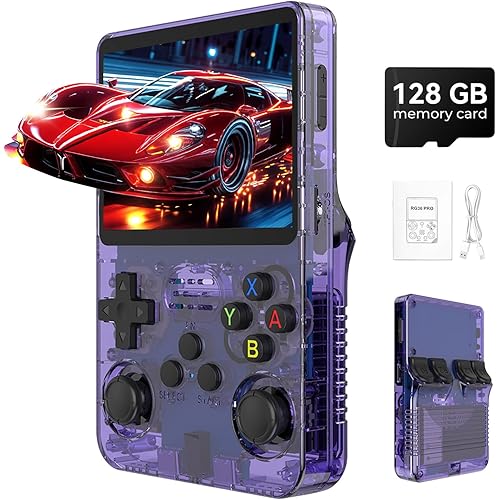 R36s Pro Retro Handheld Game Console, 3.5in IPS , 128GB Preloaded with 40000+Classic Games, Portable Game Console,30 +Game Emulator, Linux System,3500mah Rechargeable Battery (128G Purple)