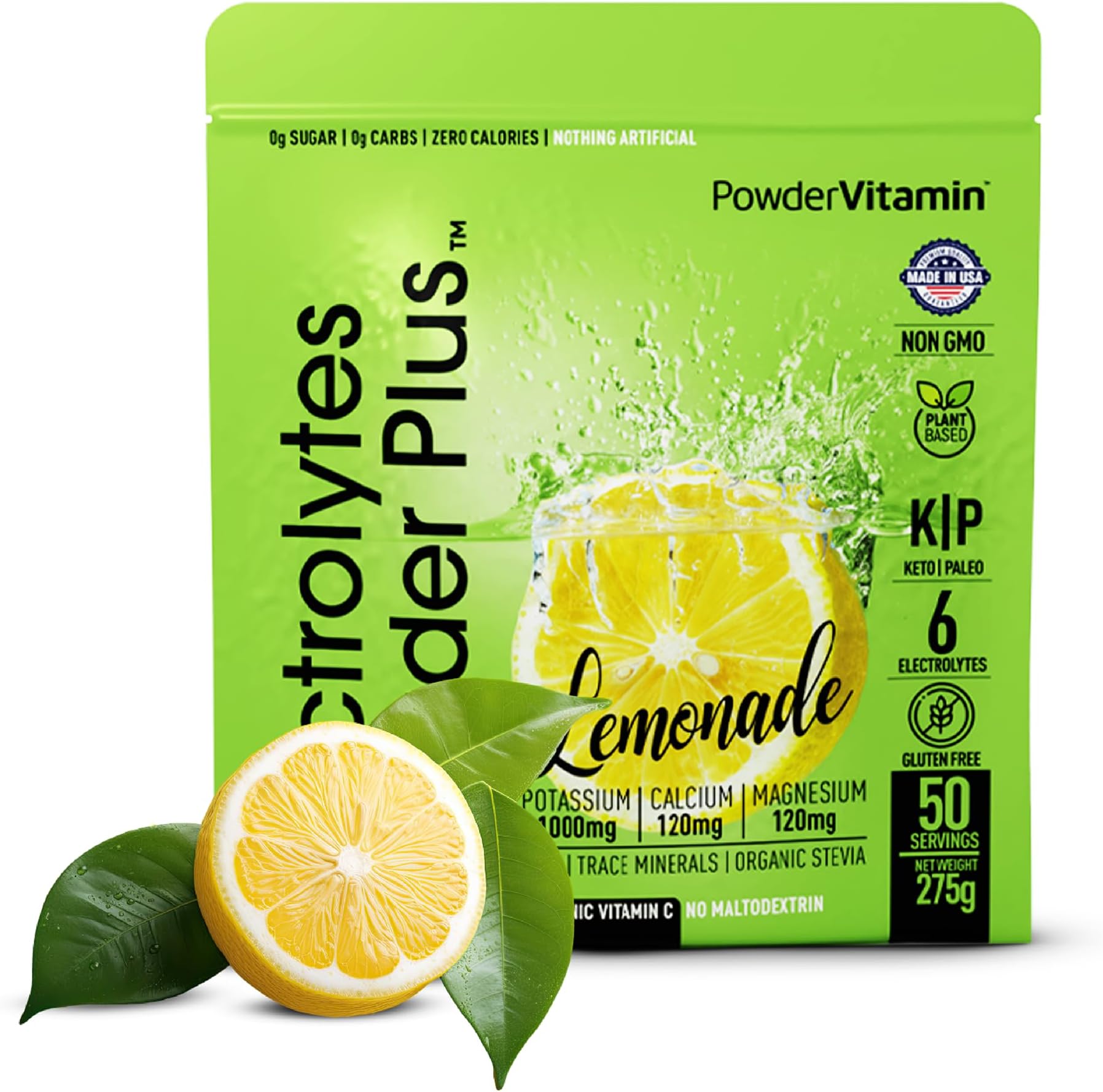 PowderVitamin Electrolytes Powder Plus - 50 Servings - Lemonade Flavor