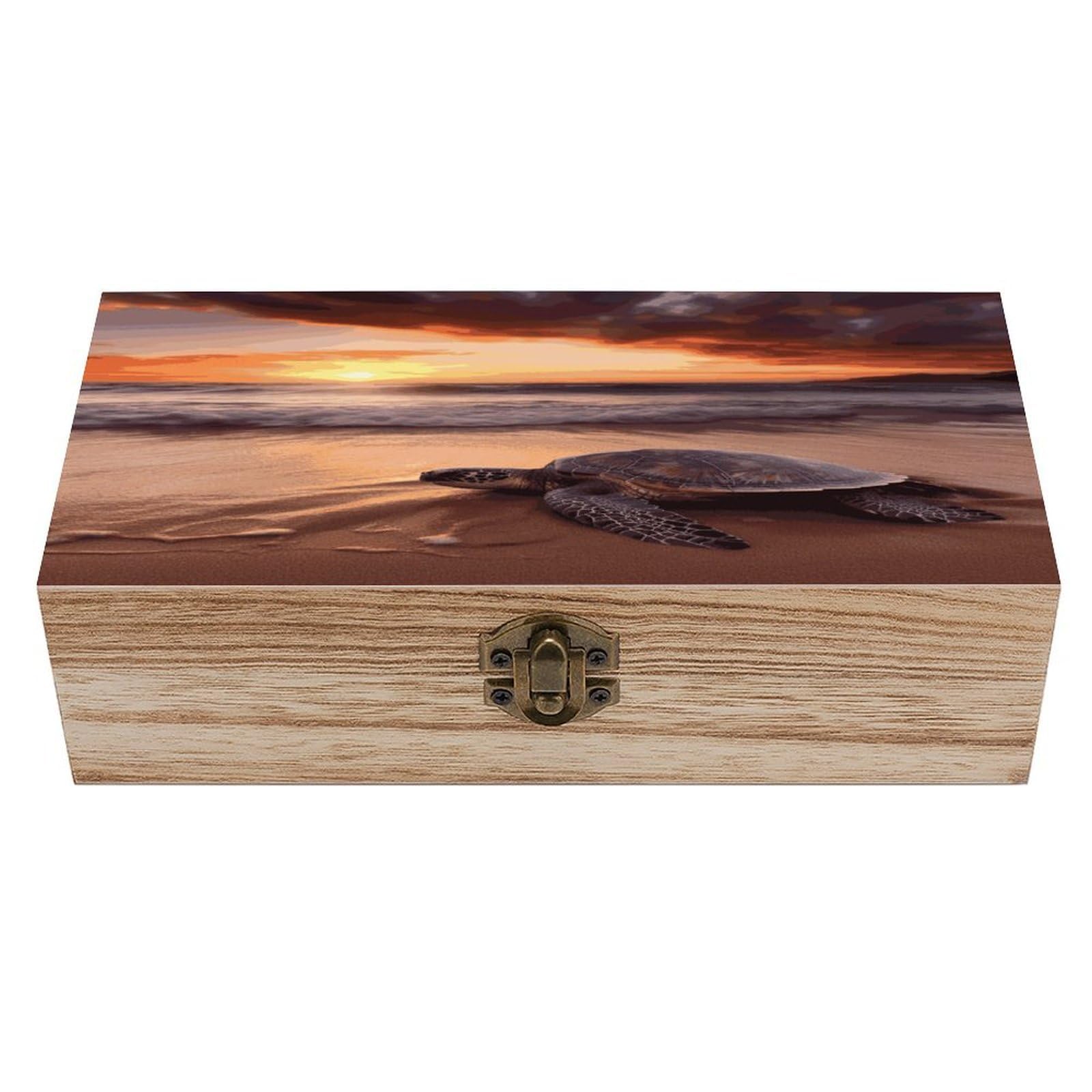 Adfgyerh Style Sea Turtle Sunset Bins Solid Wood，Jewelry Box Retro And Exquisite，Storage Box Used For Storing Photos, Souvenirs, Letters, Gifts, And Jewelry.