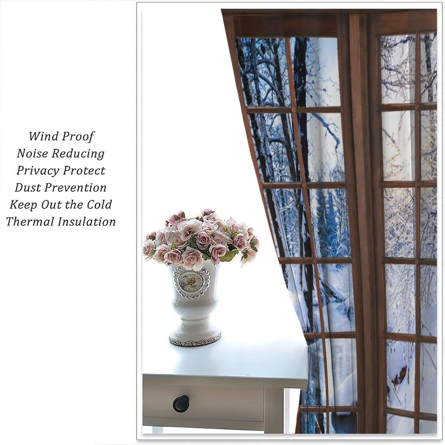 Winter Snow Scenery Curtains, Nature Forest Lake Landscape Rustic Cabin Pattern Blackout Window Treatments for Farmhouse Bedroom Living Room Home 42" W X 45" L