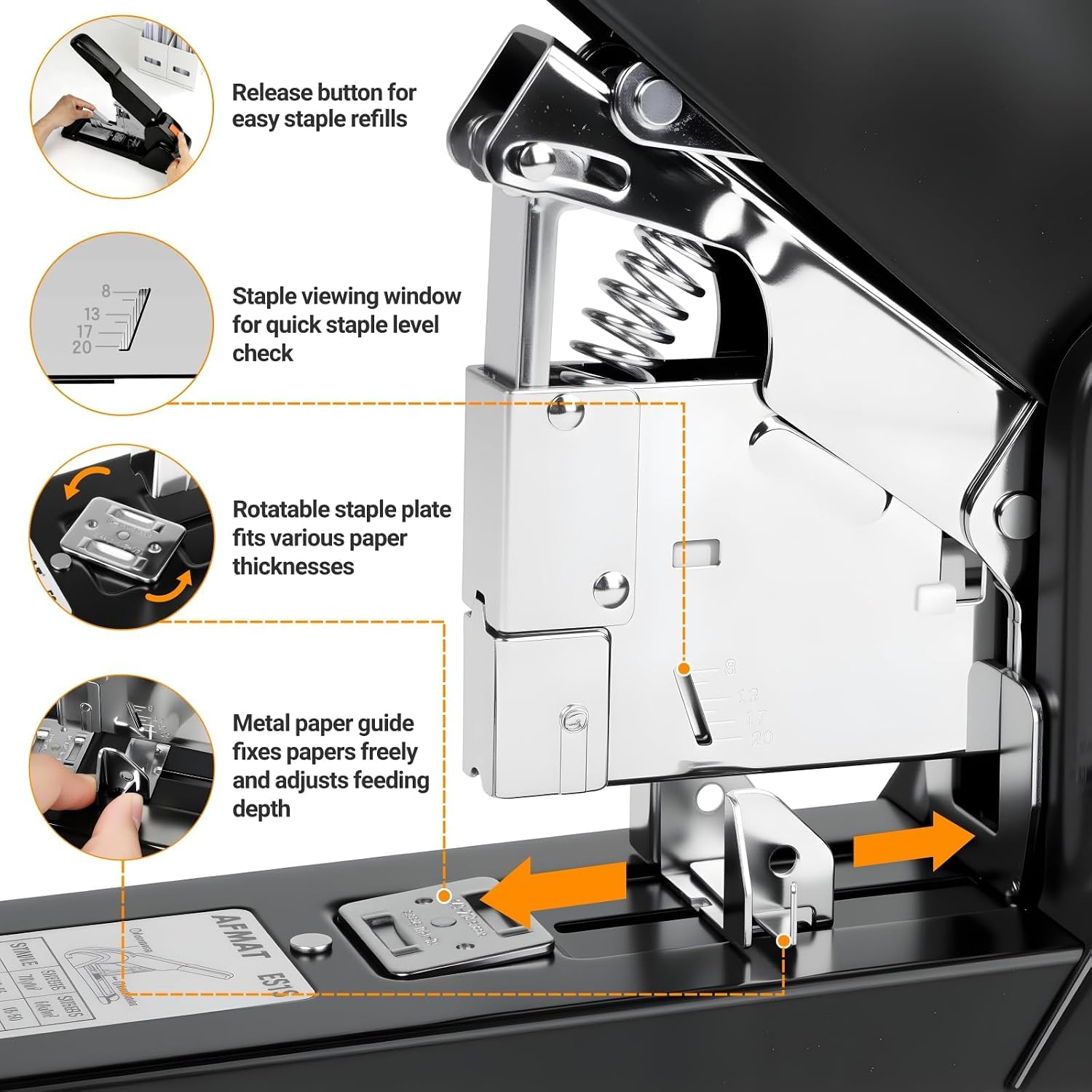 AFMAT Cucitrice ad alte prestazioni, 210 fogli, 60% più leggera, profondità di inserimento regolabile, a prova di morsetto, 50.000+ cicli di cucito, set completo con 7.000 graffette, per ufficio e