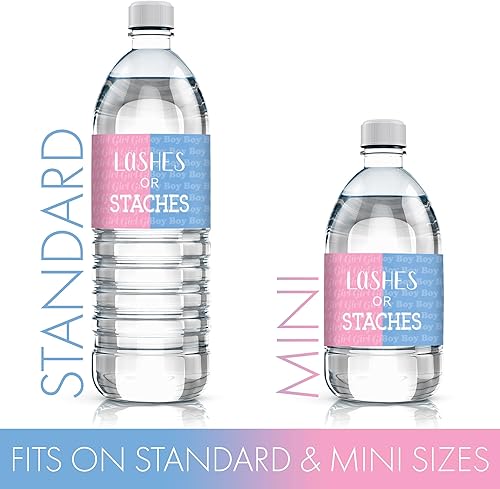 Miniatura 3 de Etiquetas para botellas de agua para revelación de género del bebé, pestañas o estacas, 24 calcomanías