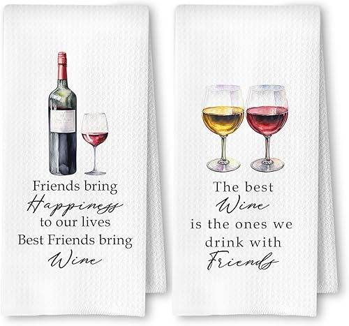 Friends and Wine - Juego de 2 toallas de cocina, regalos para amantes del vino, toallas de bar para cocina, bar, carrito, regalos de vinos para