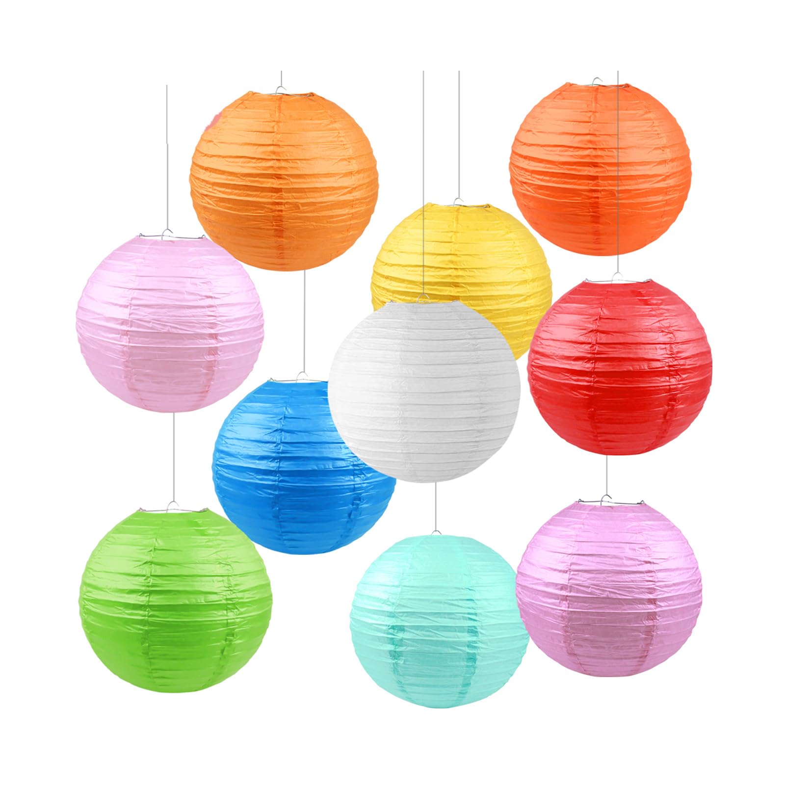 Lot de 12 Lampion Papier Lanterne Papier Boule Blanc, Lanternes en Papier Chinoises, Suspension Boule Papier Assorties pour Décoratives Mariages, Anniversaires, Fêtes et Événements, Des Baptêmes