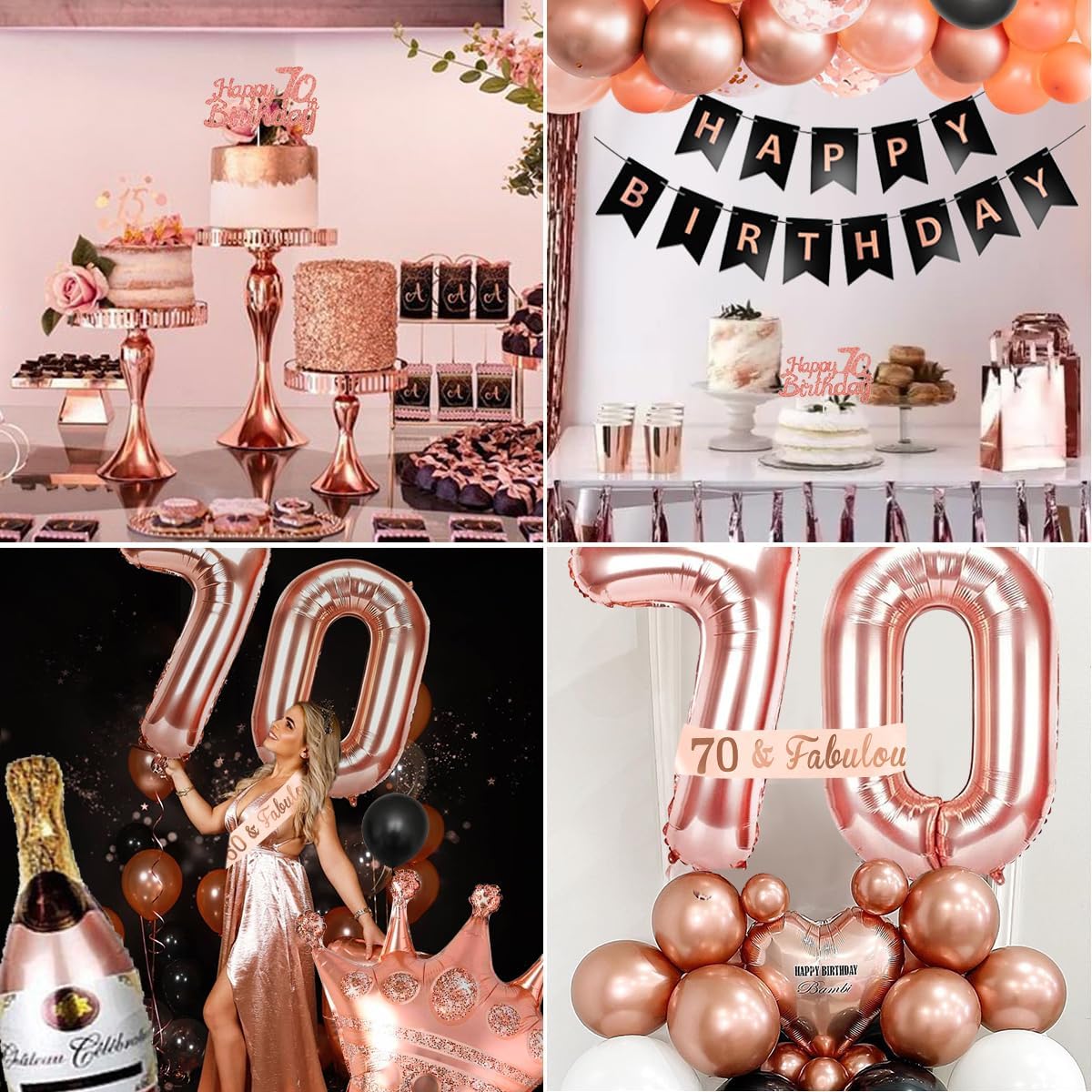 Decoraciones de cumpleaños 70 para mujer, pancarta de feliz cumpleaños ...