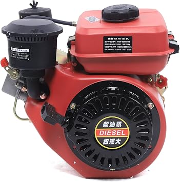 Diesel Engine, 196CC 4 Stroke Single Cylinder Air Cooling Diesel Engine Recoil Start System Diesel Motor for Small Agricultural Machine, Go Cart, Chipper, Log Splitter, Lawn Mower, Cement Mixer Red