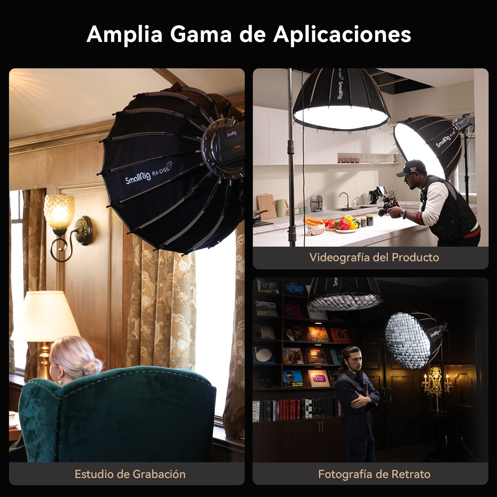 SMALLRIG Softbox Parabólico (RA-D55), 55 cm de diámetro Paraguas Softbox ligero parabólico de liberación rápida, para SMALLRIG RC 120D/RC 120B/RC 220D/RC 220B y otras lámparas de montaje Bowens - 3585