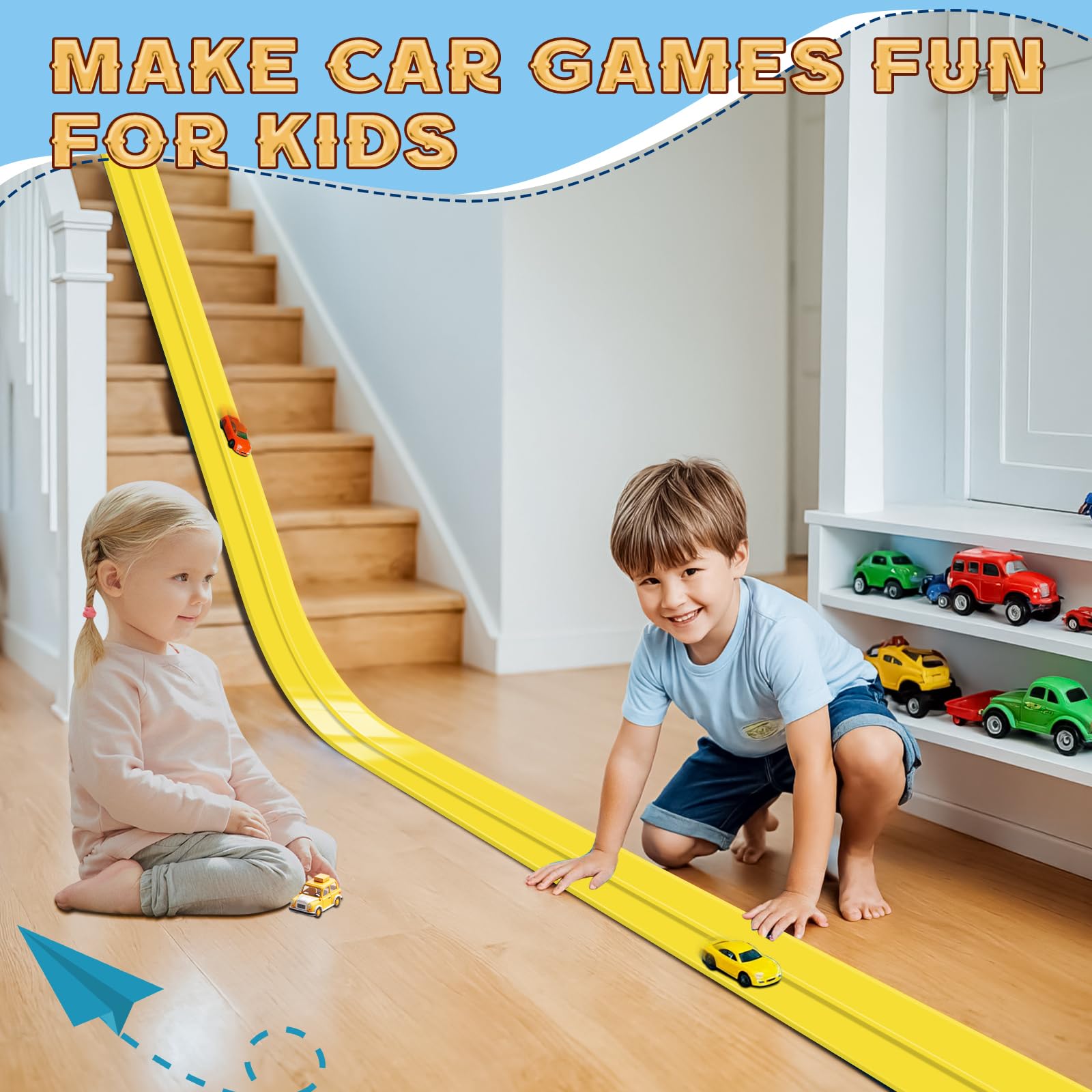 Flex Track 15 Ft Starter Set, Flexible Race Car Ramp Track for Ages 3 & Up with Suction Cups Compatible with Hot Wheels and Diecast 1/64th Cars