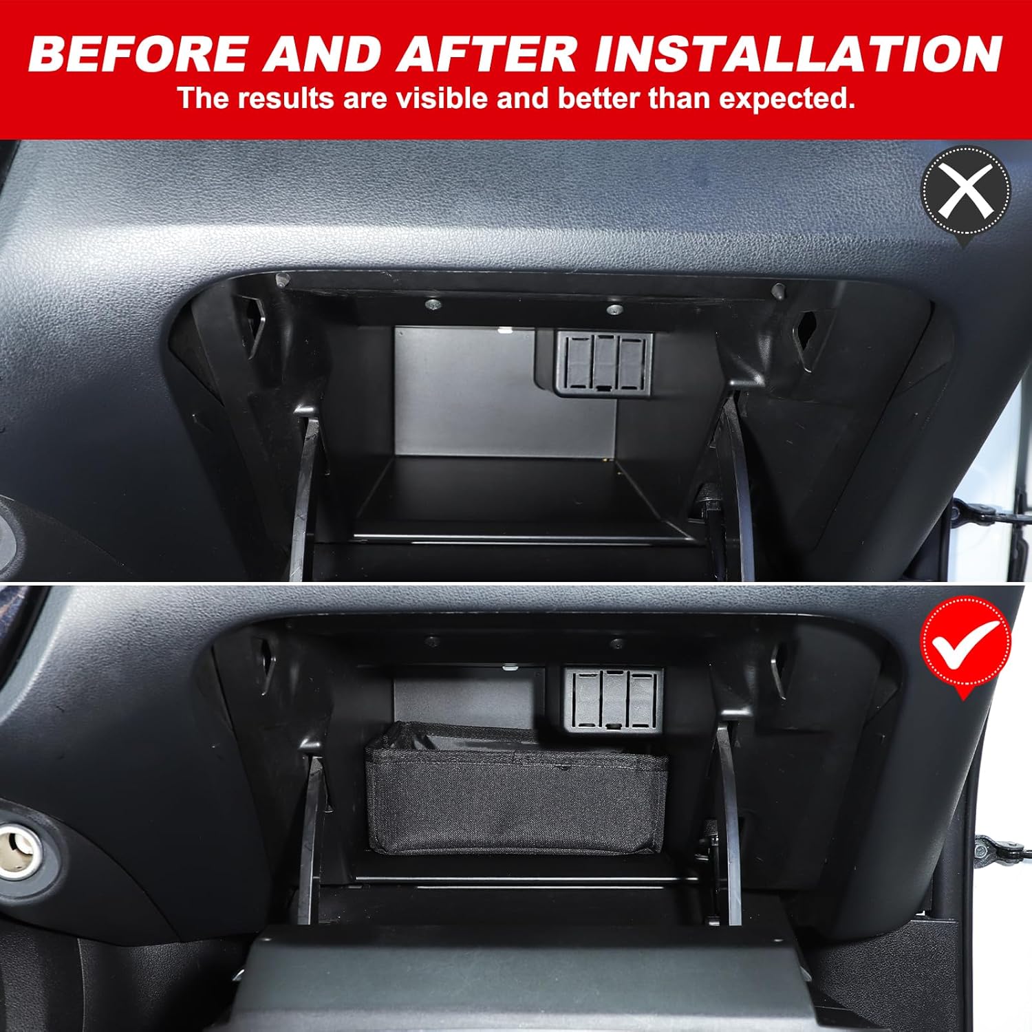 Glove Box Organizer for 2011-2019 Nissan Juke 2011-2019 Infiniti ESQ Car Interior Passenger Side Dash Mount Glove Box Divider Organizer Storage Bag Compartment Partition Insert Tray