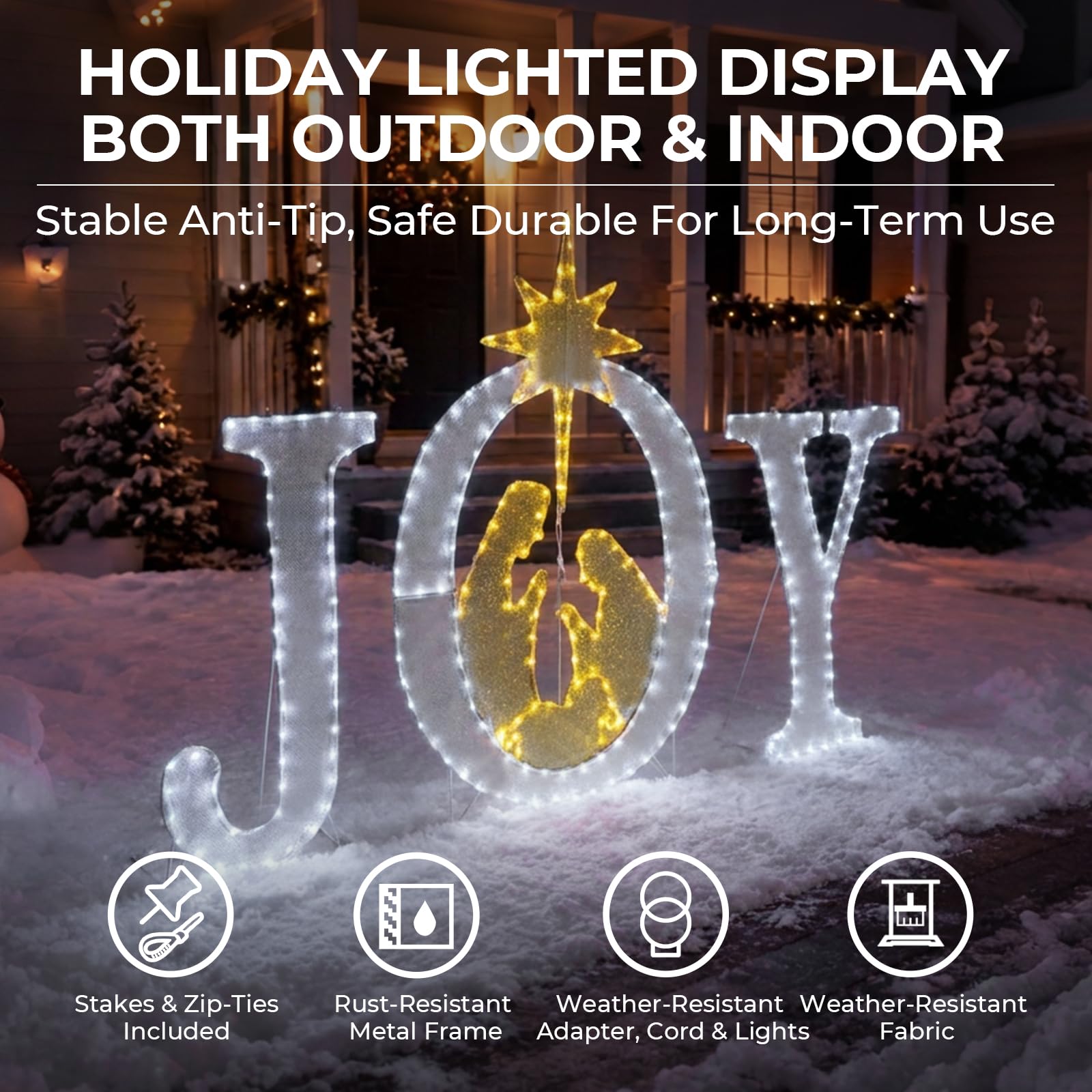 Decoración navideña grande de 49 pulgadas, letrero iluminado para exteriores, belén, Navidad, patio, decoración de vacaciones, resistente a la intemperie, 350 luces LED, para colgar o colocar en el