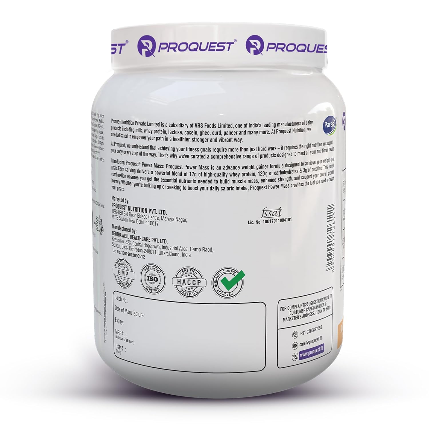 Proquest Nutritional Power Mass Gaainer Mango Taste 907g | 557kcal energy, 120g carbs, 17g protein, 3g creatin | With probiotics and digestive enzymes. Advanced formula for muscle growth and mass benefits - 6 servings Proquest Nutritional Power Mass Gaainer Mango Taste 907g | 557kcal energy, 120g carbs, 17g protein, 3g creatin | With probiotics and digestive enzymes. Advanced formula for muscle growth and mass benefits - 6 servings