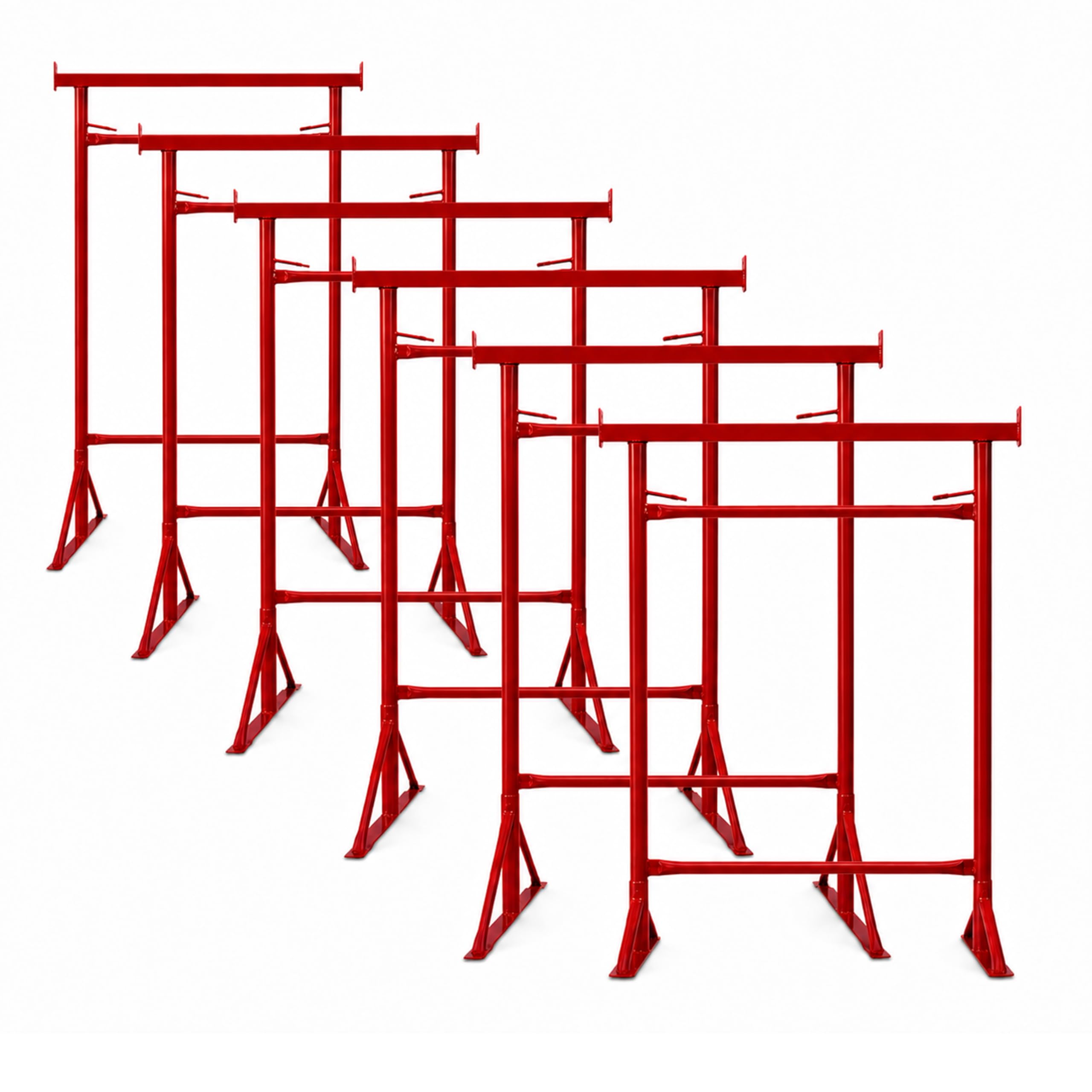 Mighty Products Red 6X Size.4 Adjustable Steel Trestle Stands 1.32M-2.22M, Heavy Duty Folding Sawhorse Workbench Support Frame For Woodworking Construction Garage