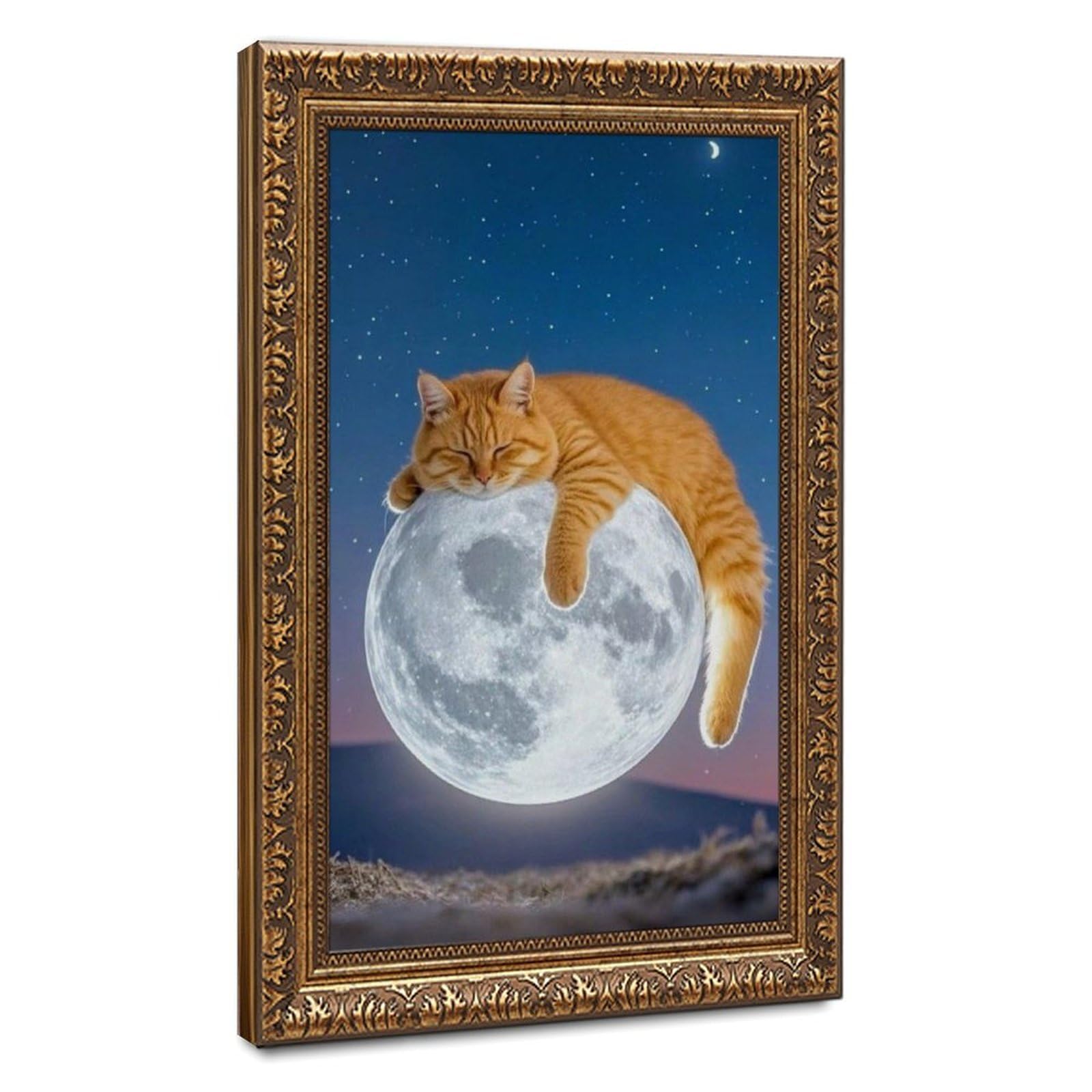 Bareronor Cuddly Moon Cat Canvas Poster Bedroom Decor Landscape Office Room Decor Gift 24" L X 36" W