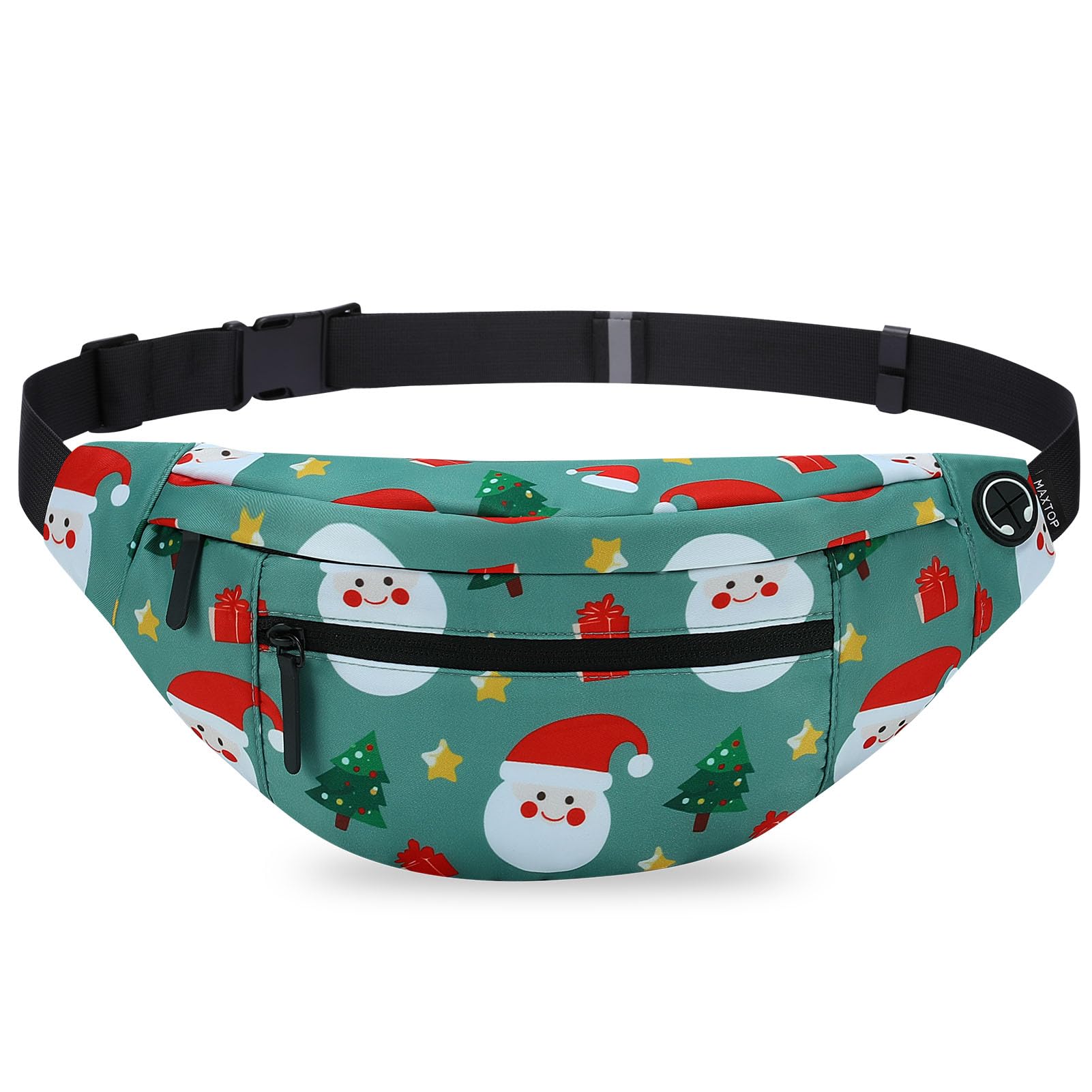 MAXTOP Large Christmas Fanny Pack with 4-Zipper Pockets, Christmas Bag Gifts for Enjoy Festival Sports Workout Traveling Running Casual Hands-Free Waist Pack Crossbody Phone Bag Carrying All Phones