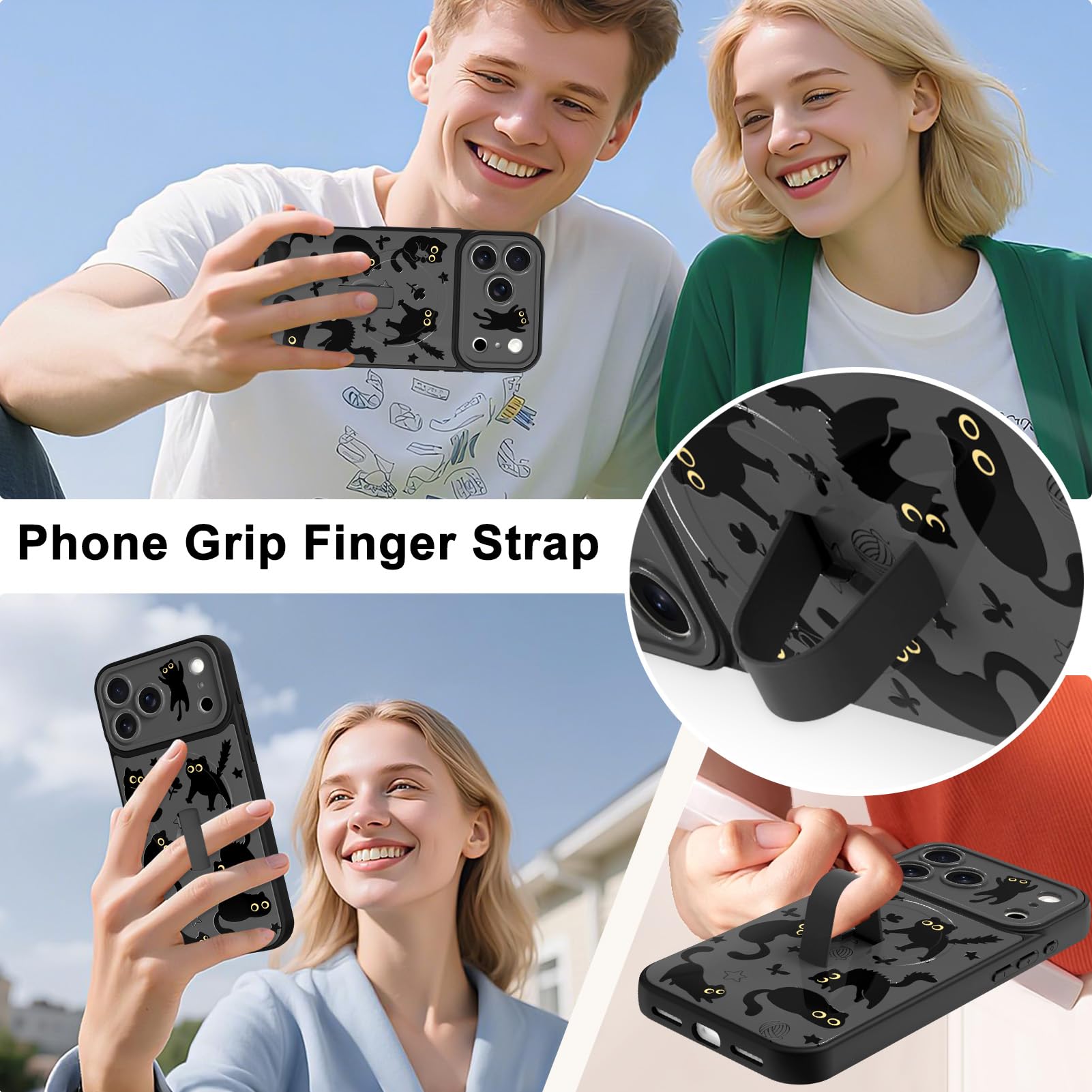 Fiyart Custodia magnetica per iPhone FA Pro Max con cinturino da dito a