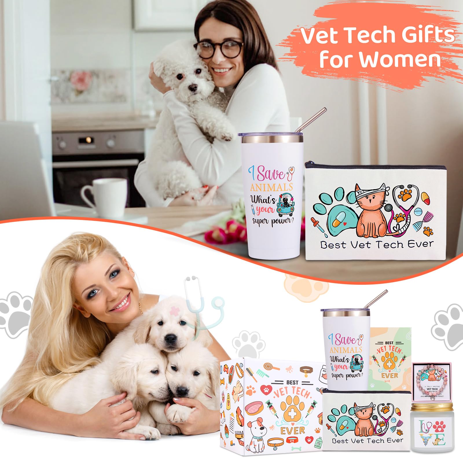 Bayelove Vet Tech Gifts, Veterinary Gift, Veterinarian Gifts for Women, Veterinarian Appreciation Gift, Tumbler Mug Basket Set for Vet Tech Graduate, Veterinary Practitioners