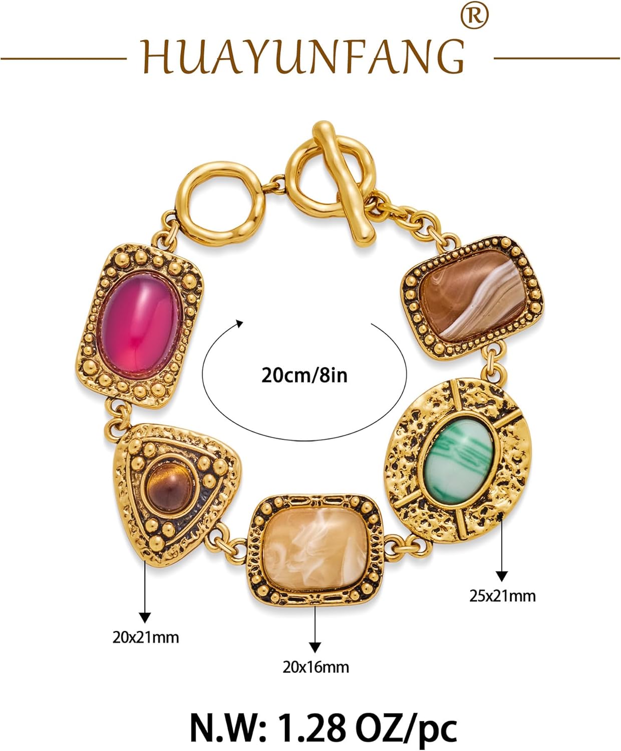 Vintage Hammered Gold Bracelet for Women Geometric Colorful Resin Stone Bracelets Adjustable OT Chain Bracelet Jewelry - Image 6