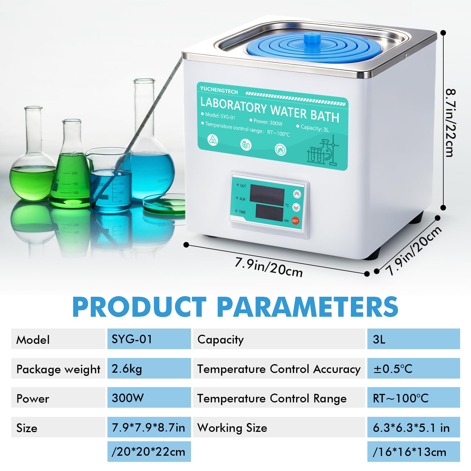 YUCHENGTECH Laboratorio a bagnomaria, 3 l, laboratorio digitale,300 W, laboratorio termostatico, bagno d'acqua, con aperture selezionabili per applicazioni di laboratorio, riscaldamento alimentare