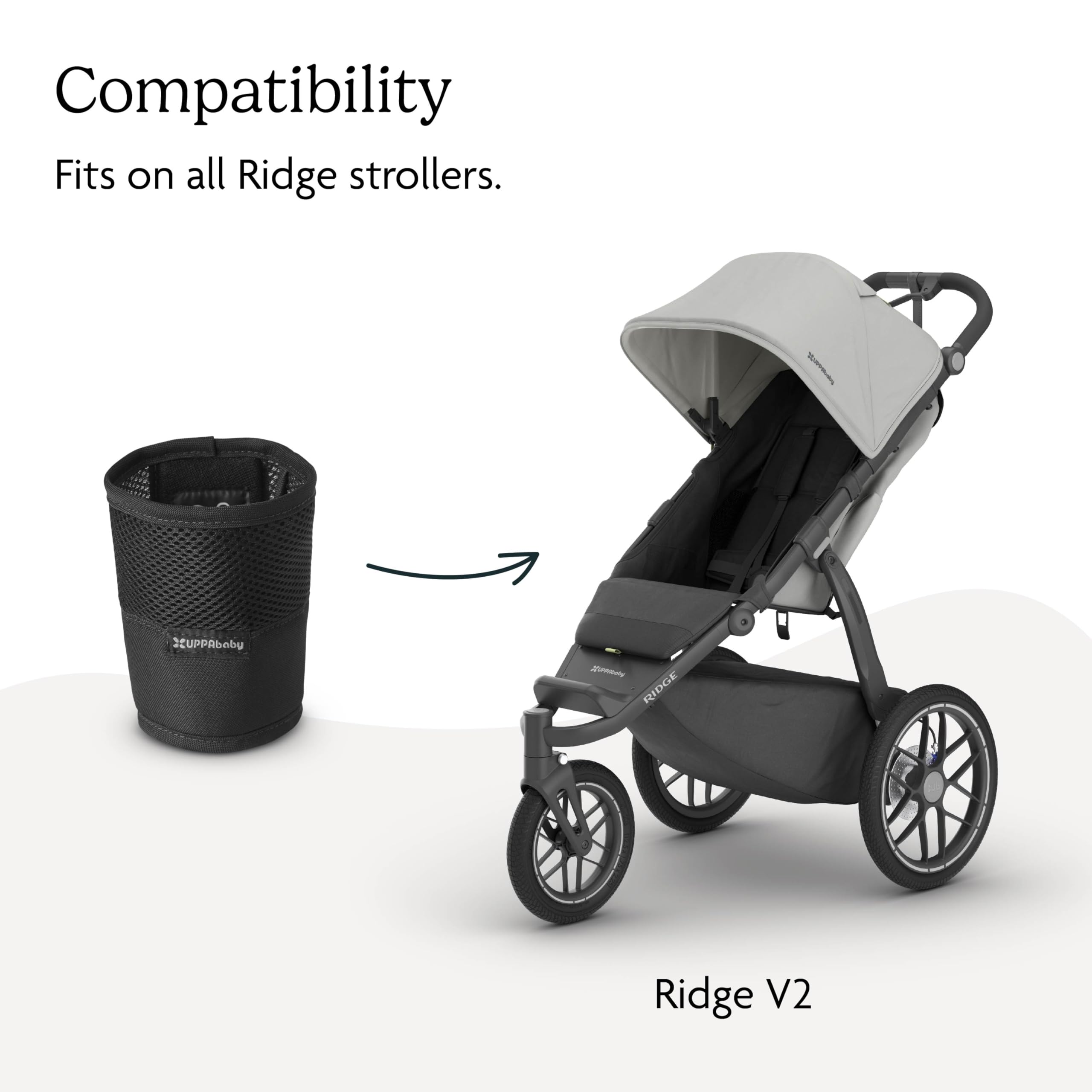 UPPAbaby Cup Holder for Ridge Stroller/Quick Attachment/Holds Beverages of Various Sizes/Folds Attached Baby