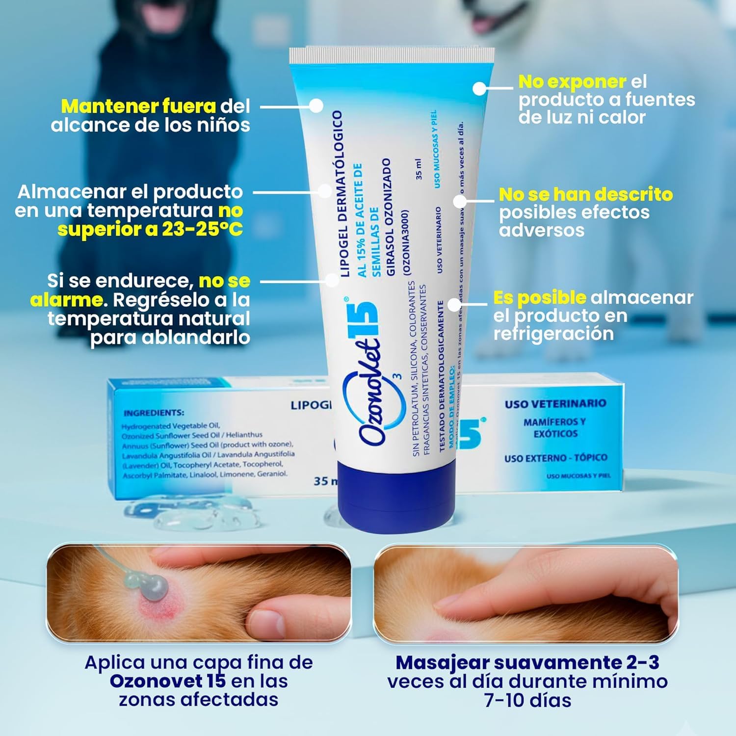 Gel Cicatrizante Ozonizado Para Perros y Gatos Alivia Picor Dermatitis Alergias Heridas y Quemaduras - Cicatrizante Hidrata Sin Dejar Efectos Secundarios Ni Contraindicaciones - 35 ml - 1 Unidad