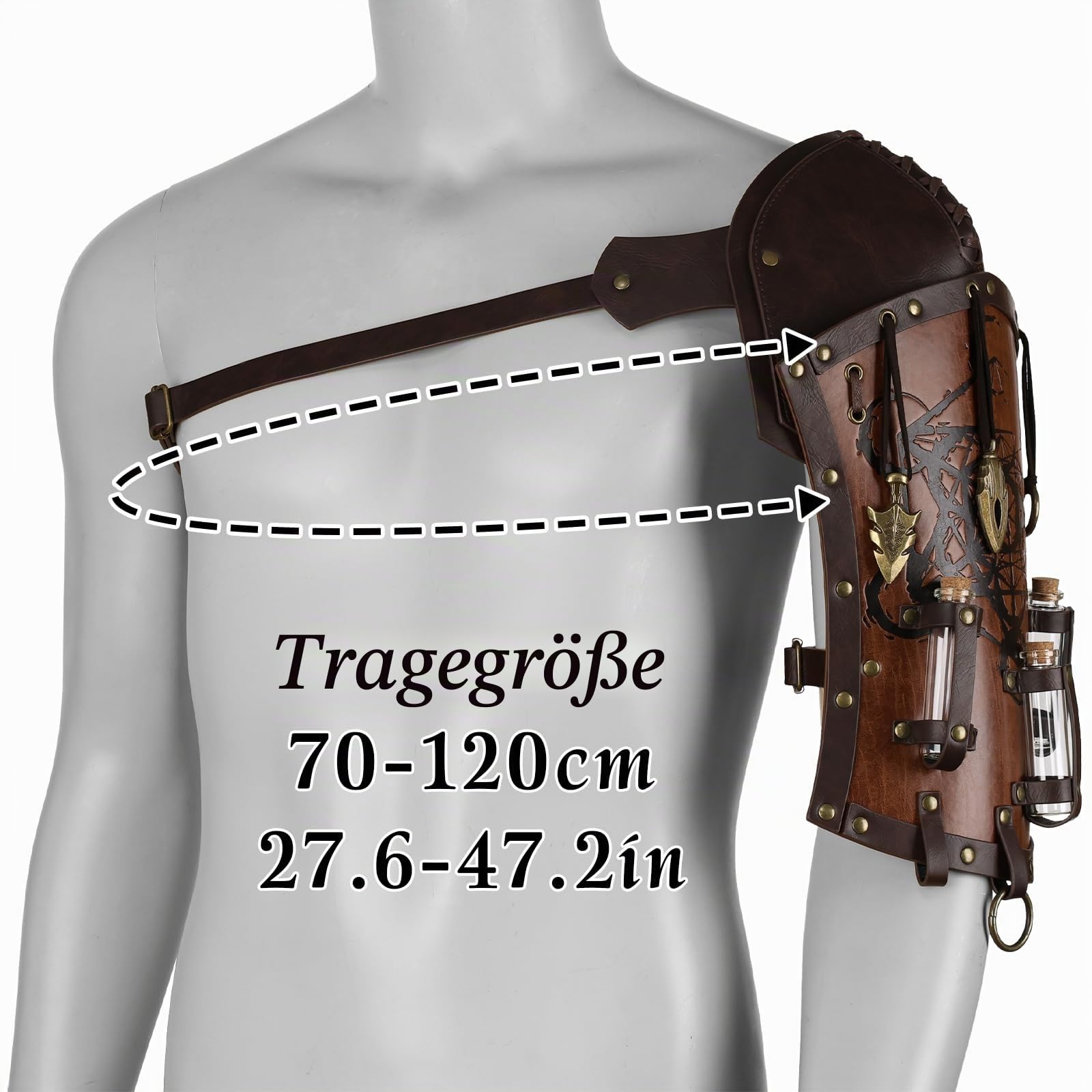 HiiFeuer Mittelalterliche Alchemie Schulter Rüstung mit Anhänger Fläschchen,Geprägte Söldner Ritter Single Pauldron für Cosplay