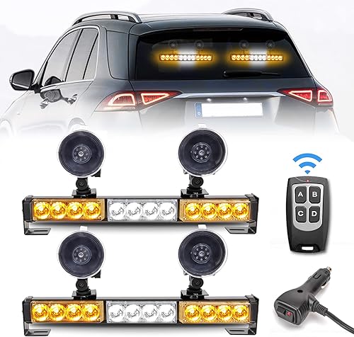 Barra de luces ámbar estroboscópicas de emergencia 2 en 1 para vehículos, camiones, control remoto inalámbrico (ámbar, 2 x 12.8 pulgadas)