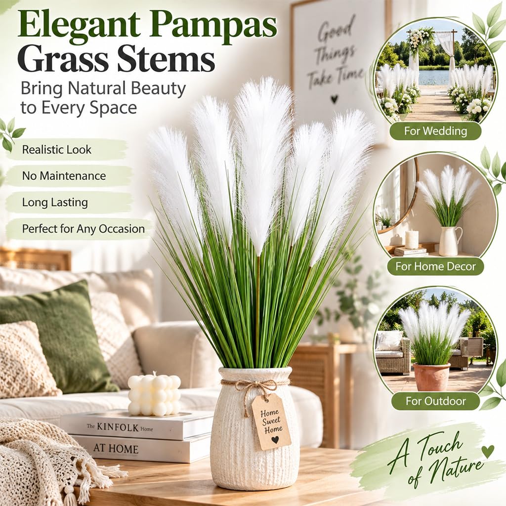 HASTHIP white artificial pampas grass decorative stem