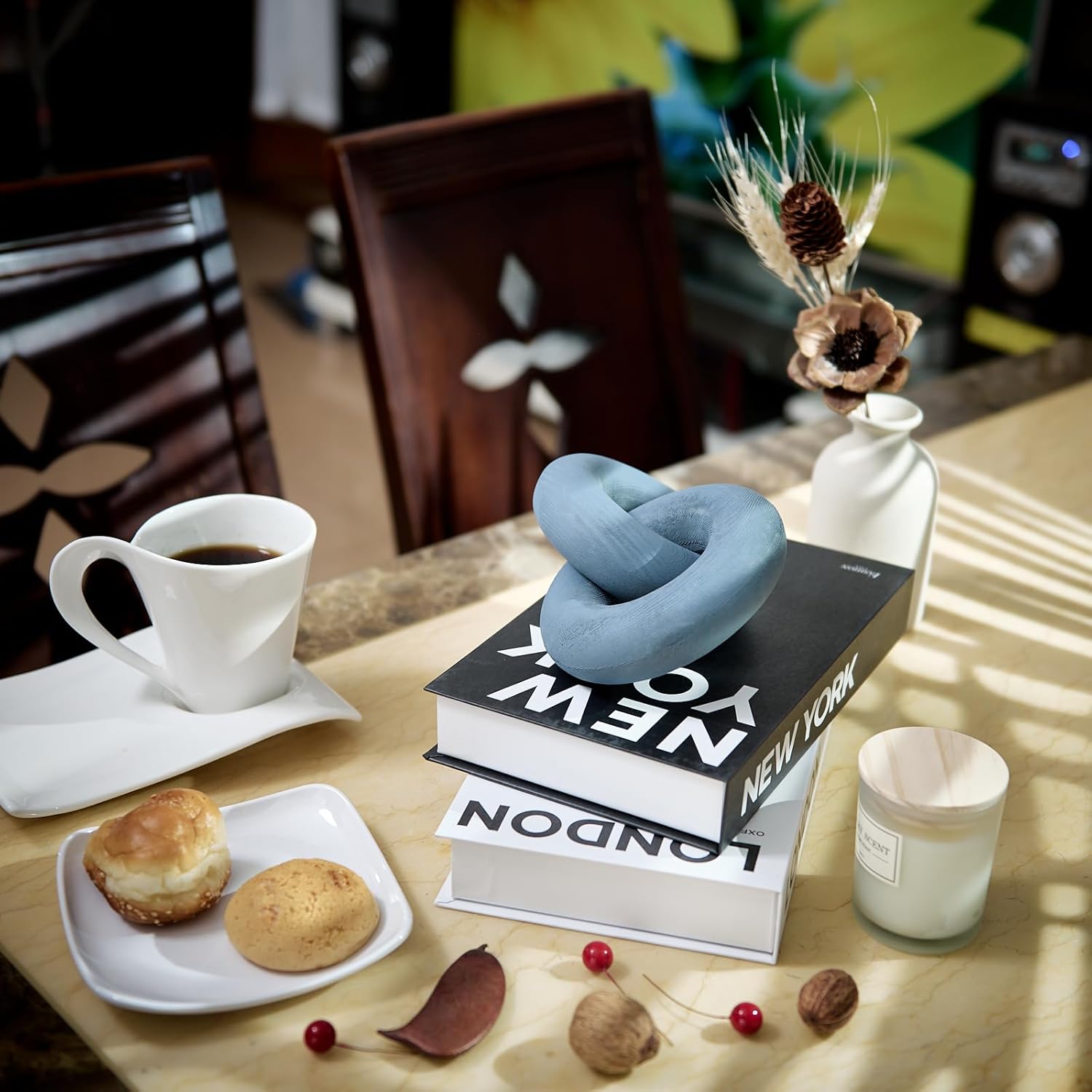 Wood Knot Decor Chain Link - Coffee Table Shelf Office Entryway Decorative Object Wooden Knot Sculpture Rustic Accents Modern Boho Celtic Home Living Room Farmhouse