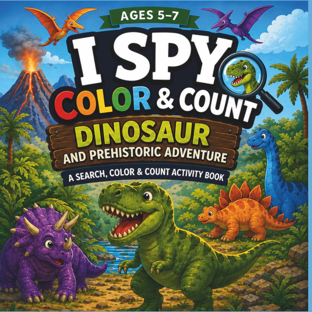 I SPY Dinosaur Adventure: Find, Color, and Count coloring book for ages 5 - 7 (Tiny Seekers)