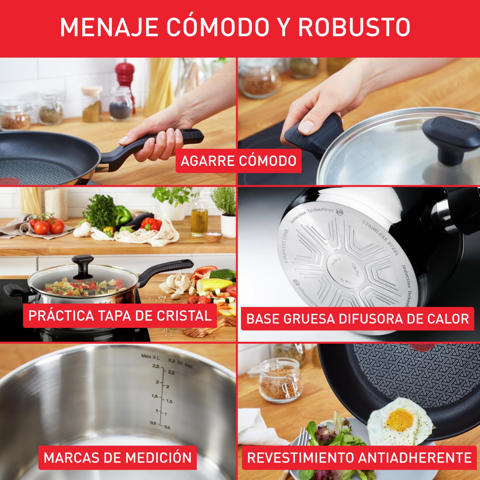 Tefal Comfort Max - Sartén de 26 cm, Apto inducción, antiadherente, revestimiento titanio, Thermo-signal,apto lavavajillas y horno, acero inoxidable — view 4