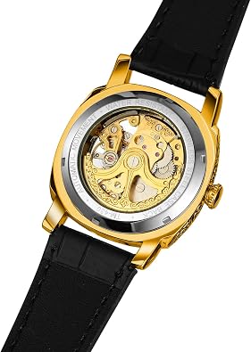 FORSINING Men's Skeleton Golden Automatic Retro Genuine Leather Strap Minimalist Self Winding Wrist Watch