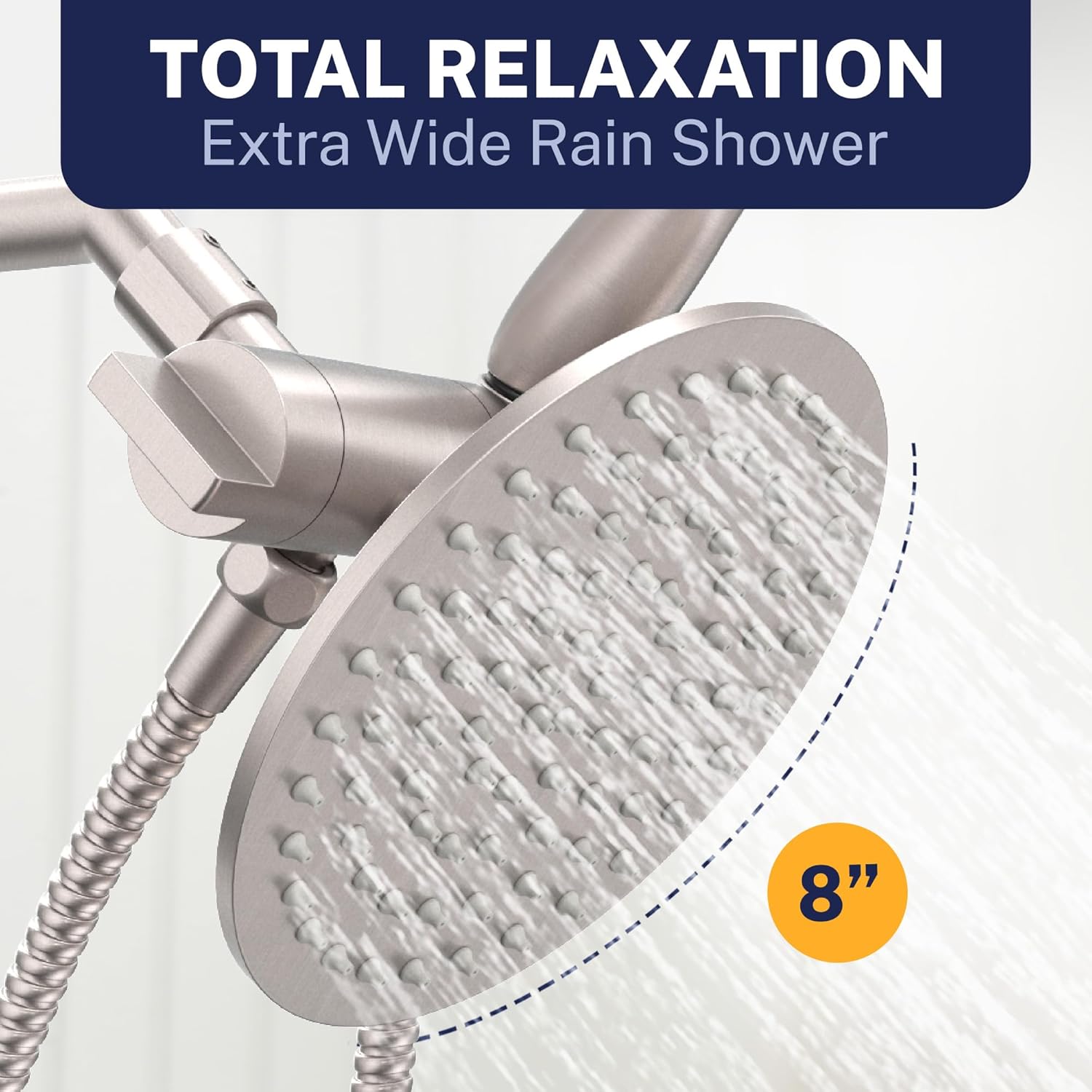 HammerHead Showers Dual Shower Head Combo, 8-Inch Rainfall & 3-Flow Handheld, Brushed Nickel, 1.75 GPM