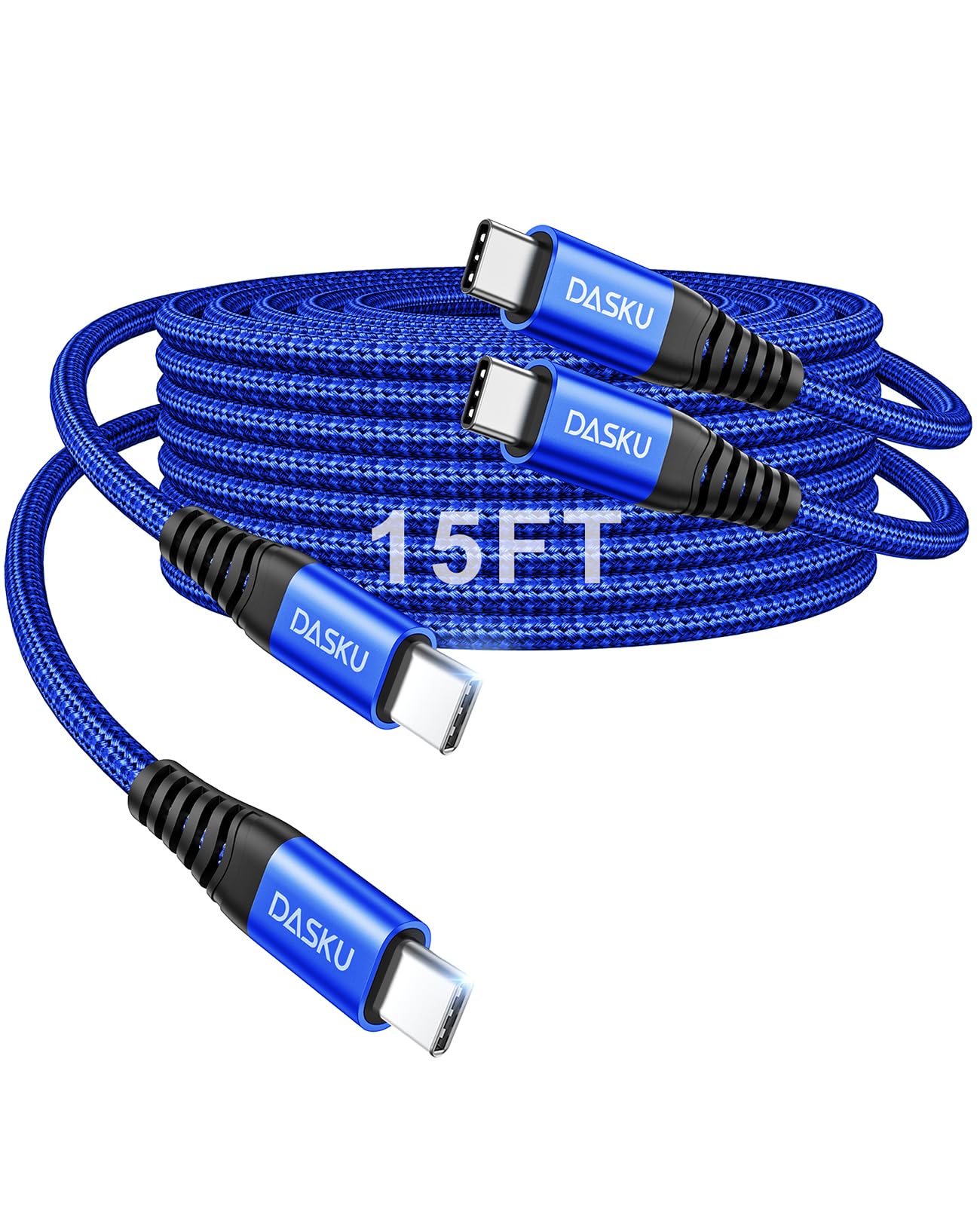 Cable USB C a C de 100 W [2 unidades de 15 pies], cable USB C extralargo de carga rápida, cable USB C a USB C trenzado duradero, cable USB tipo C para iPhone 17/16/15/Pro Max/Plus/Samsung Galaxy S23