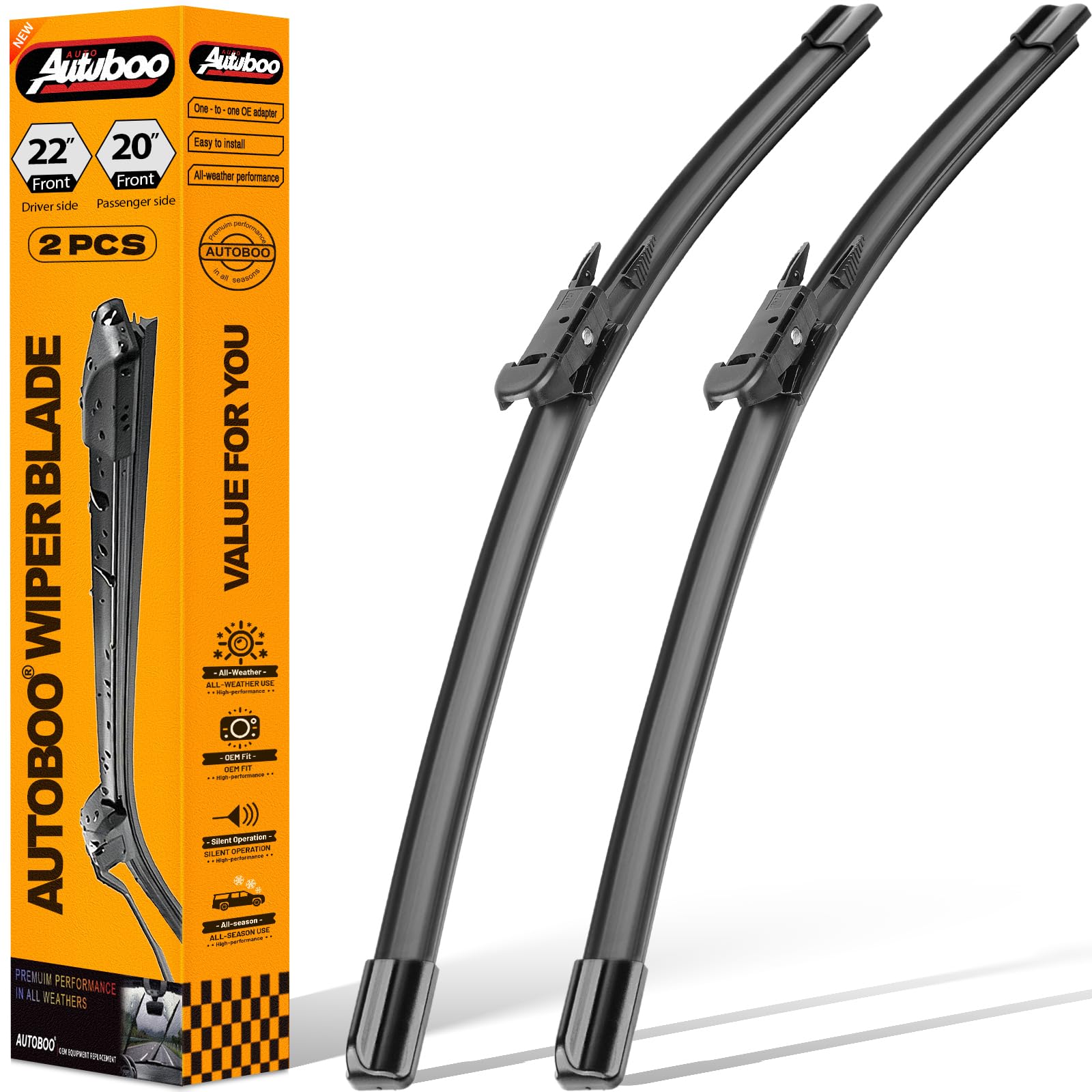 22"+20" Windshield Wipers Replacement for Ford Mustang 2010-2021 2022 2023 2024,Lincoln MKZ 2013-2020 -Original Factory Quality (Pack of 2)