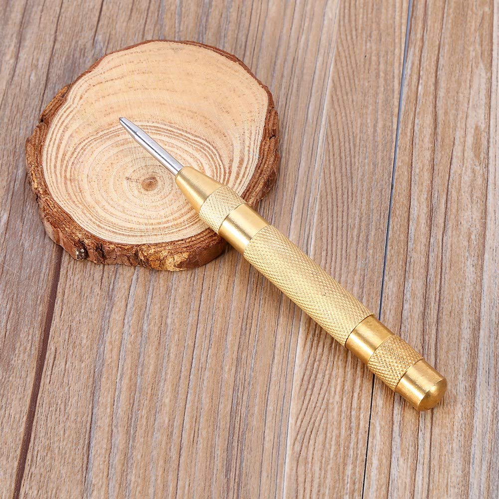 Semi-Automatic Center Punch Tool, Spring Loaded Brass Body, Center Punch with Hss Tip for Glass, Metal and Wood