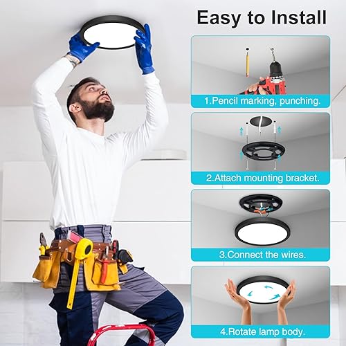 Miniatura 4 de libtit Lámpara de techo negra de montaje empotrado, 15 W, 1500 lm, lámpara LED plana delgada para techo, 3000K-4000K-6500K y lámpara de techo