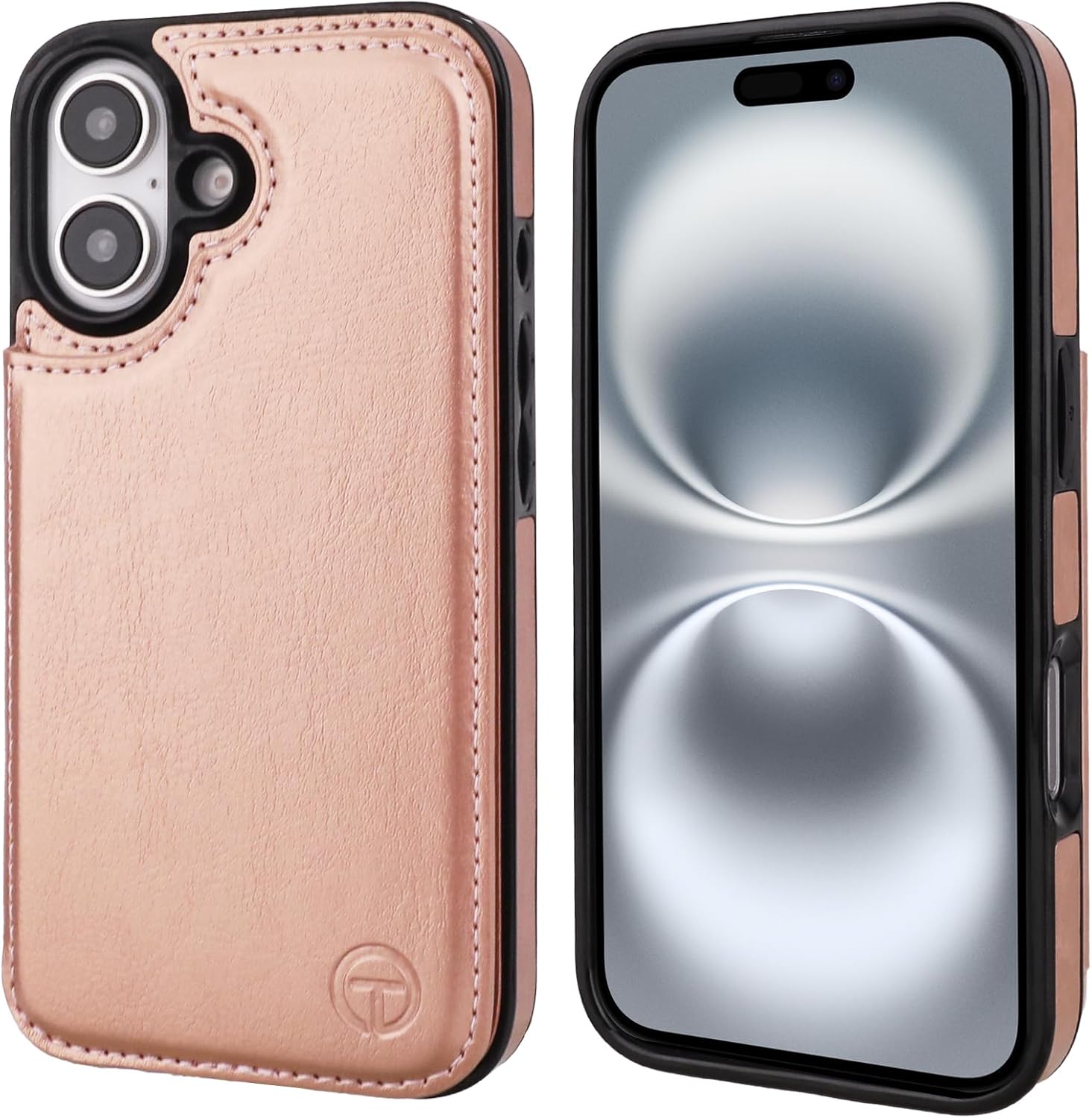 ONETOP Compatible with Magsafe for iPhone 16 Wallet Case with Card Holder, PU Leather Kickstand RFID Blocking Case, Double Magnetic Clasp and Durable Shockproof Cover 6.1 Inch (Rose Gold)
