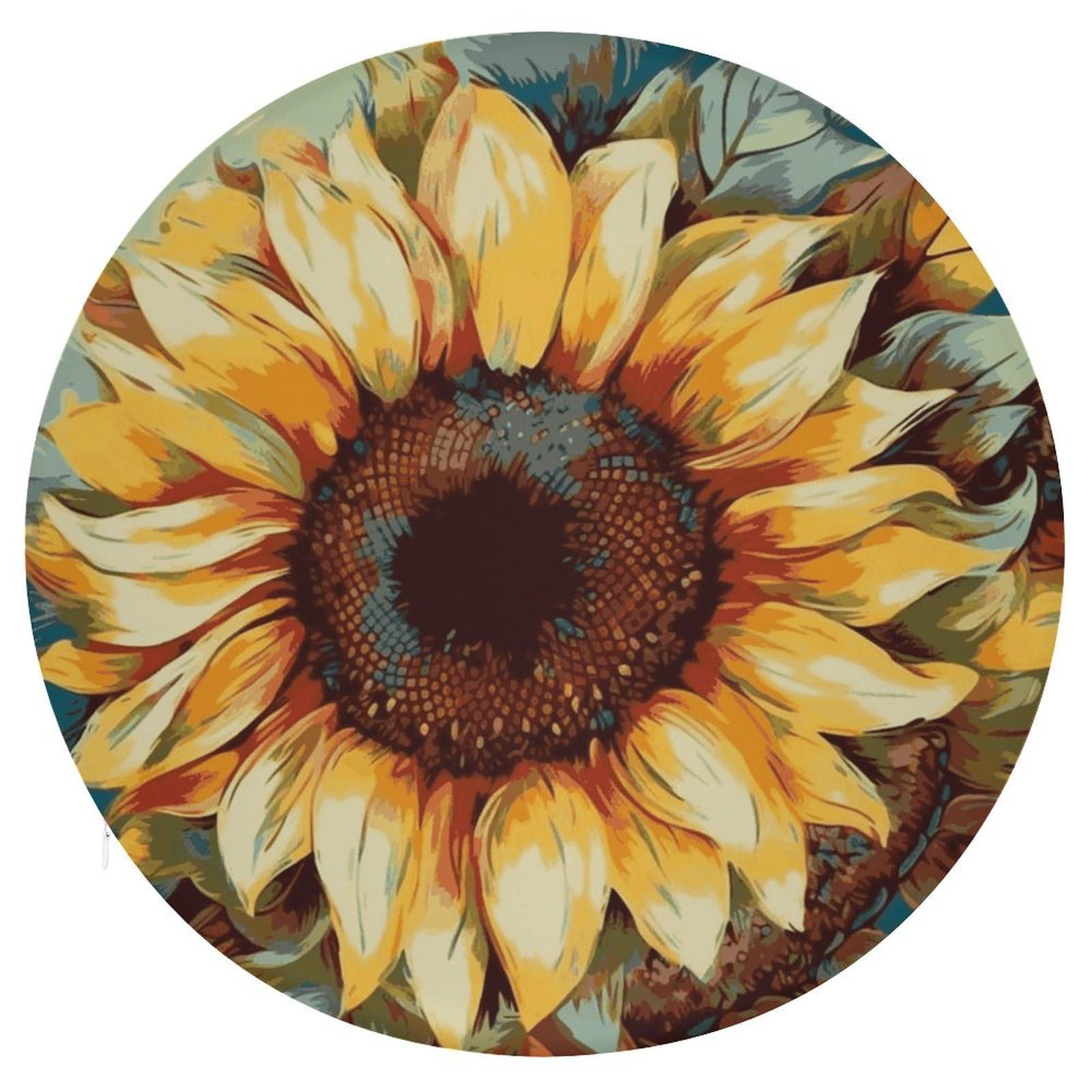 JTREHY Color Painting Sunflower Cushion Soft Breathable Round Cushions Multi-Functional with Zipper Floor Pillows Cushion for Various Indoor Occasions Chair Pad
