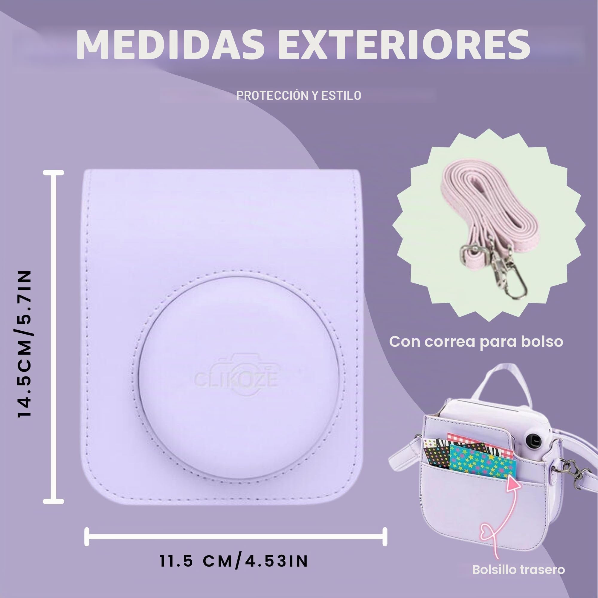 Paquete de cámara instantánea Clikoze con cámara Fujifilm Mini 12 morado lila, película Fujifilm Mini de 40 disparos, estuche Clikoze Mini 12, álbum en miniatura, pegatinas de película, filtros de