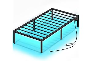 Rolanstar Twin Platform Bed Frame with USB Charging Station and LED Lights