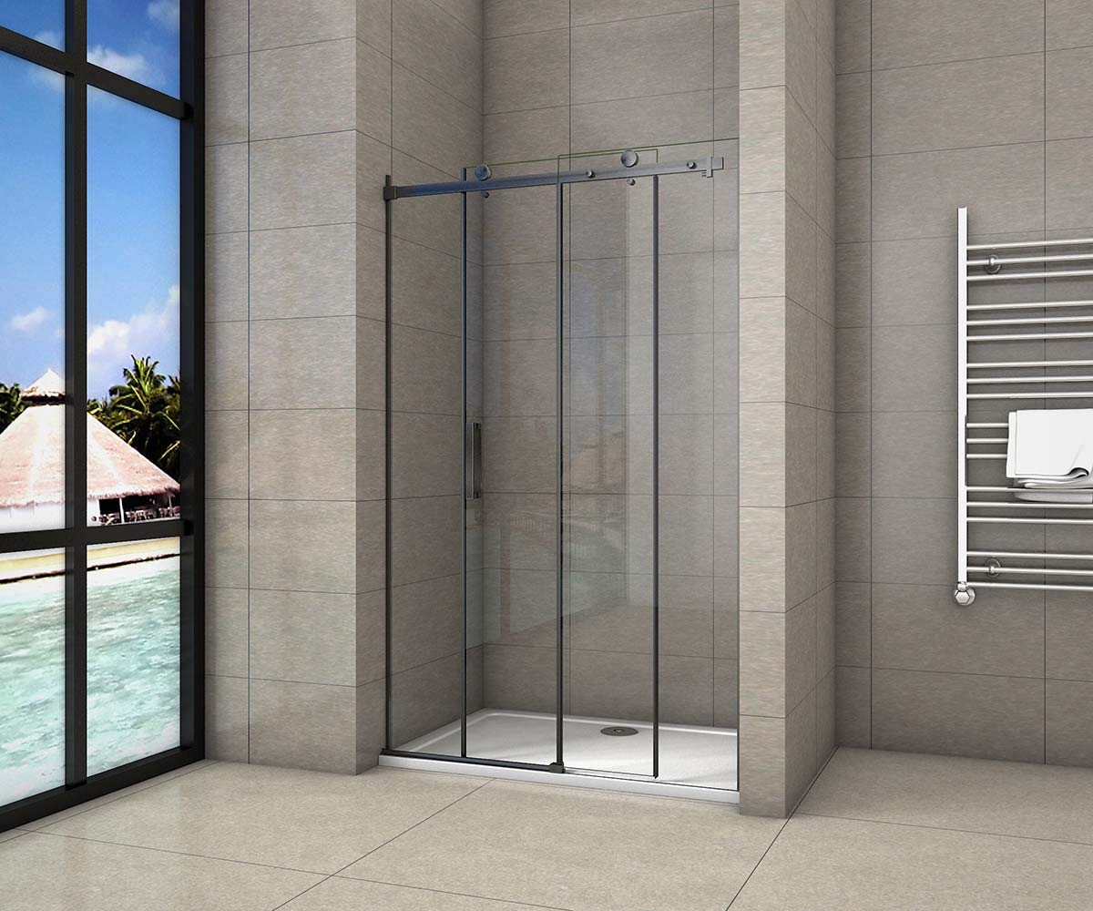 AICA porte de douche coulissante 140x200cm porte de douche coulissante noir en 8mm verre anticalcaire
