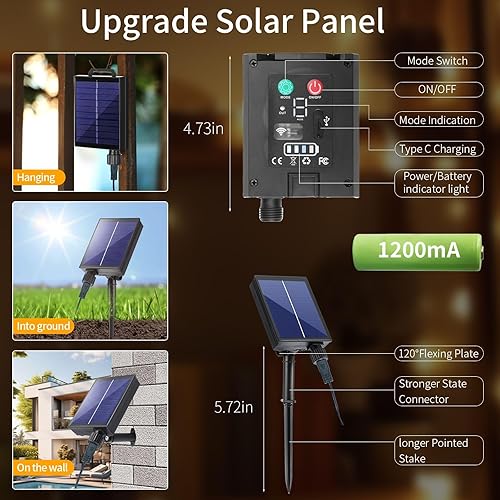 Miniatura 8 de Tira de luces solares para exteriores  Brillante 72 pies 120 luces LED grandes de globo de cristal con control remoto, blanco cálido, 8 modos,