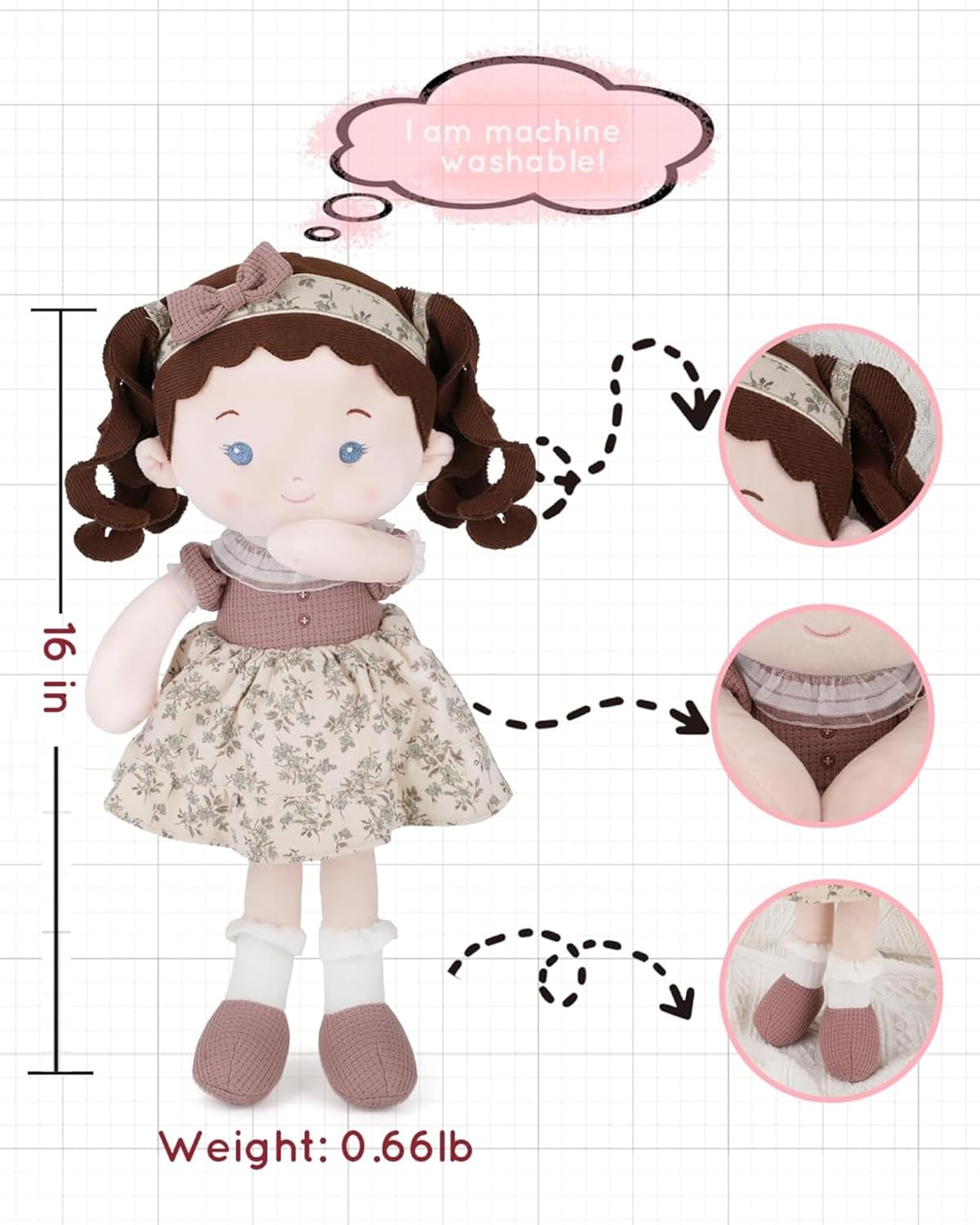 LeyaDoll Soft Baby Doll Toys (16''), My First Baby Rag Doll for 1 Year-Old Girl Birthday Gift, Christmas Plush Toys Gift for Toddler Kids Infants-Miss-Posy