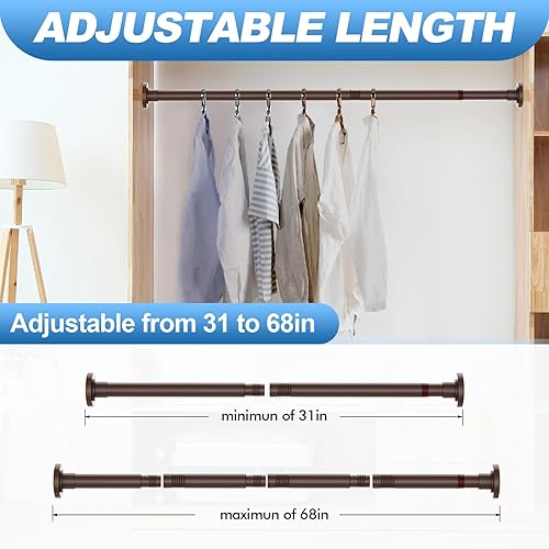 Vista 31 de Barra de cortina de ducha negra de 31 a 92 pulgadas, barra telescópica de acero inoxidable ajustable de 1 pulgada de diámetro, fácil de instalar,