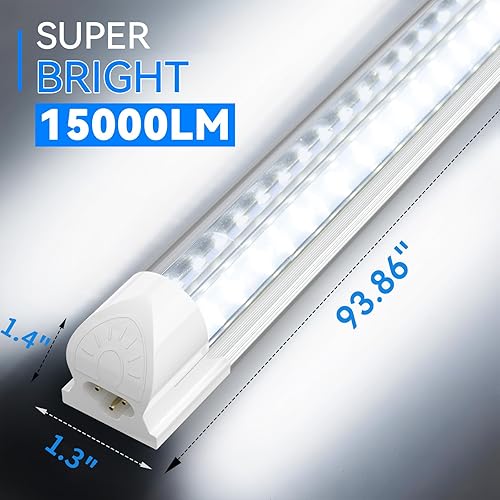 Miniatura 9 de SHOPLED Luz LED de tienda de 8 pies, 72 W, 9360 lúmenes, 5000 K, luz blanca, cubierta transparente, forma de V, tubo LED T8, alto rendimiento, luces