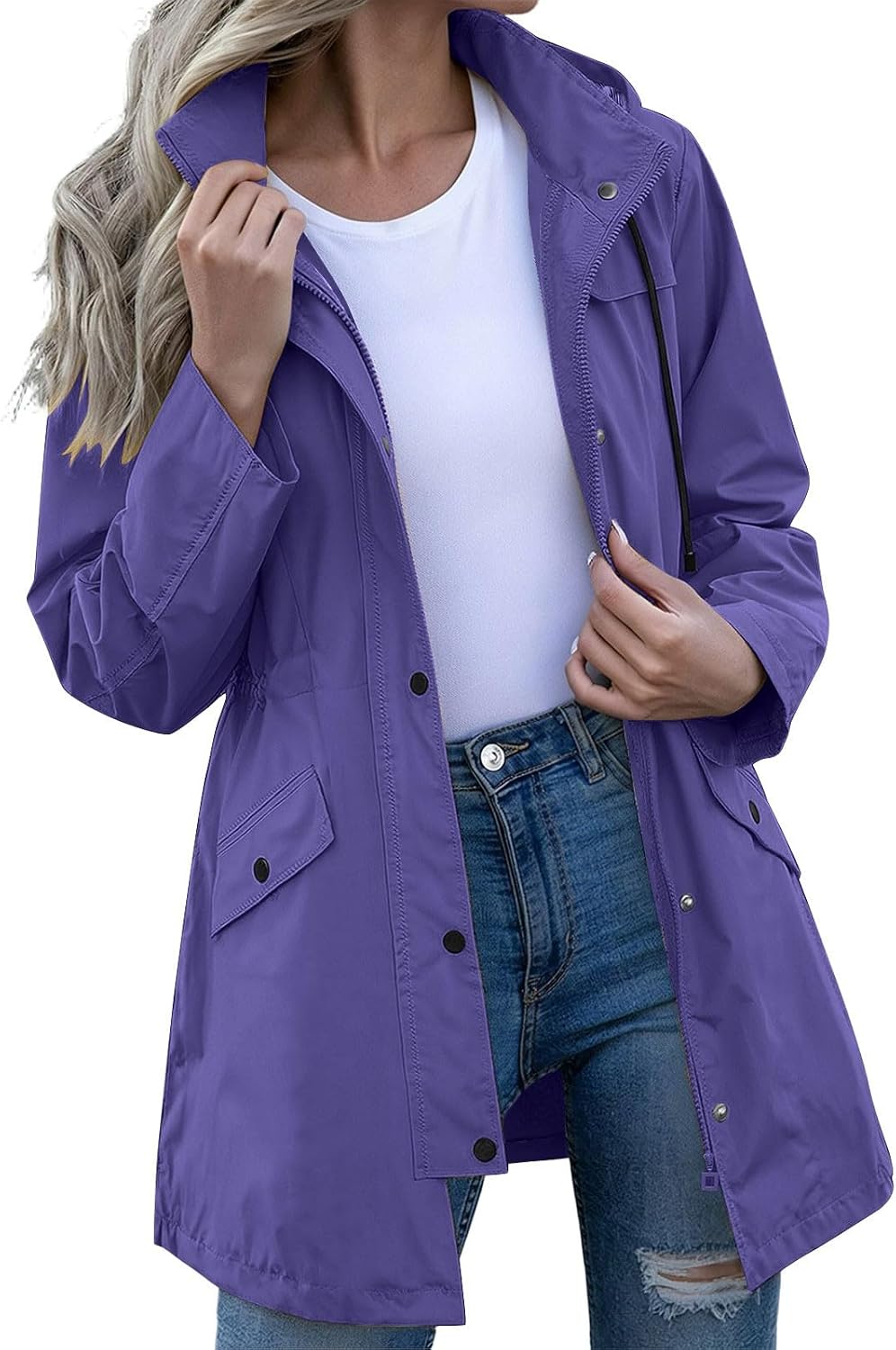Safari Jacket for Women Casual Long Sleeve Utility Coat Anorak | Women's Mid Length Waterproof Trench Coat with Button Front, Flap Pockets, Stand Collar for Fall Spring Travel Casual Wear