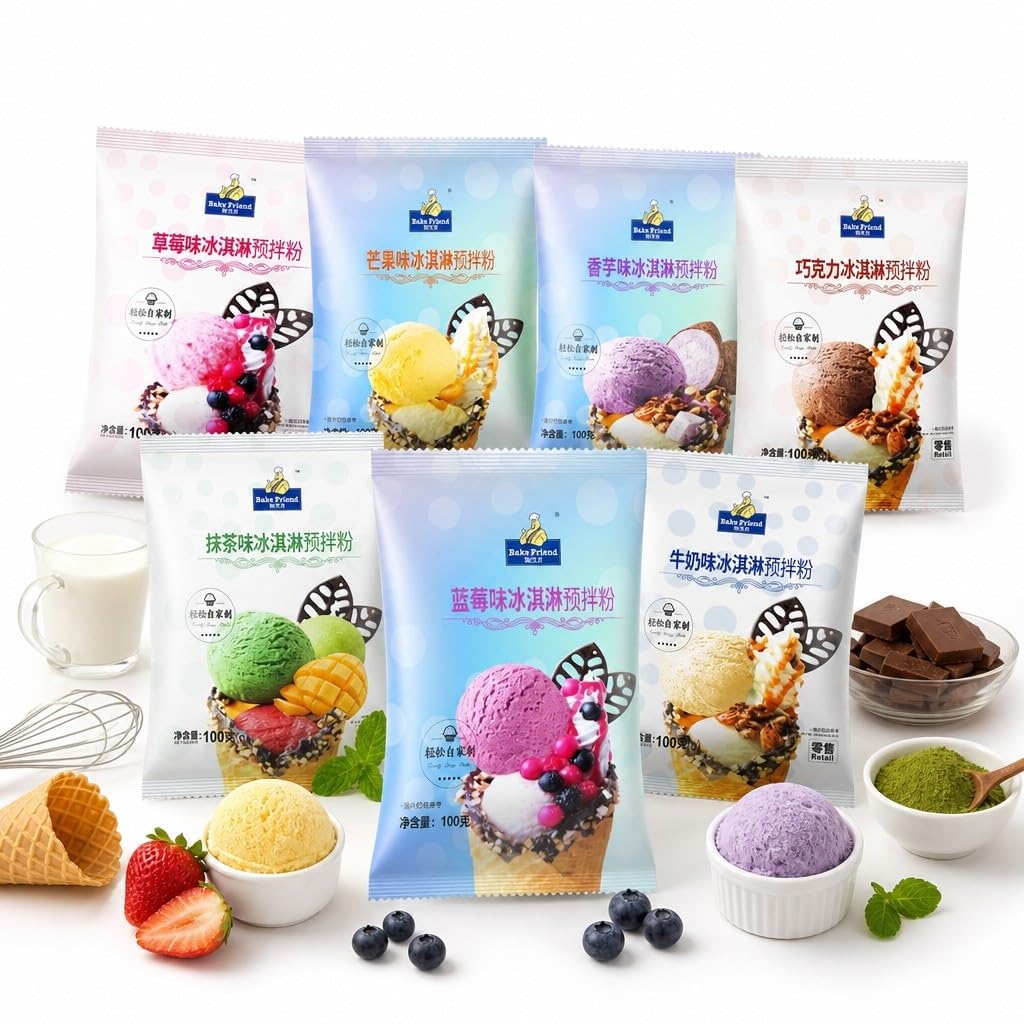 Helado De 7 Sabores En Polvo, Mezcla 100g, Bolsa Casera, No Se Necesita Máquina, Solo Agregue Leche, Gofres Artesanales