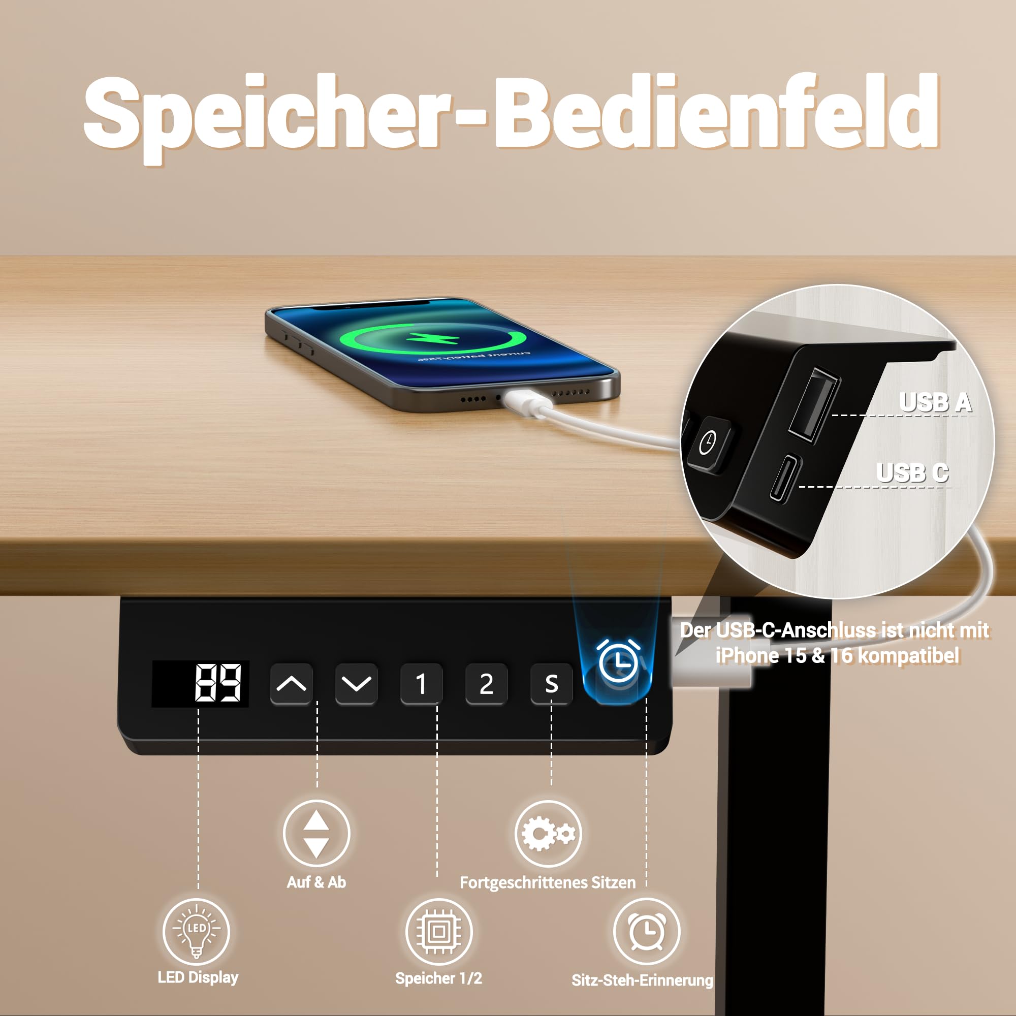 ERGOMAKER Höhenverstellbarer Gestell mit 2 starken Motoren, höhenverstellbarer Schreibtisch Gestell mit 2 Memory-Steuerung, Dualmotor Tischgestell höhenverstellbar mit 2 USB Ladeanschlüssen(schwarz)