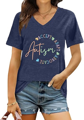 Ithalt Autism Awareness Shirt Women Autism Support Month Tee Autism Mom Tshirt I