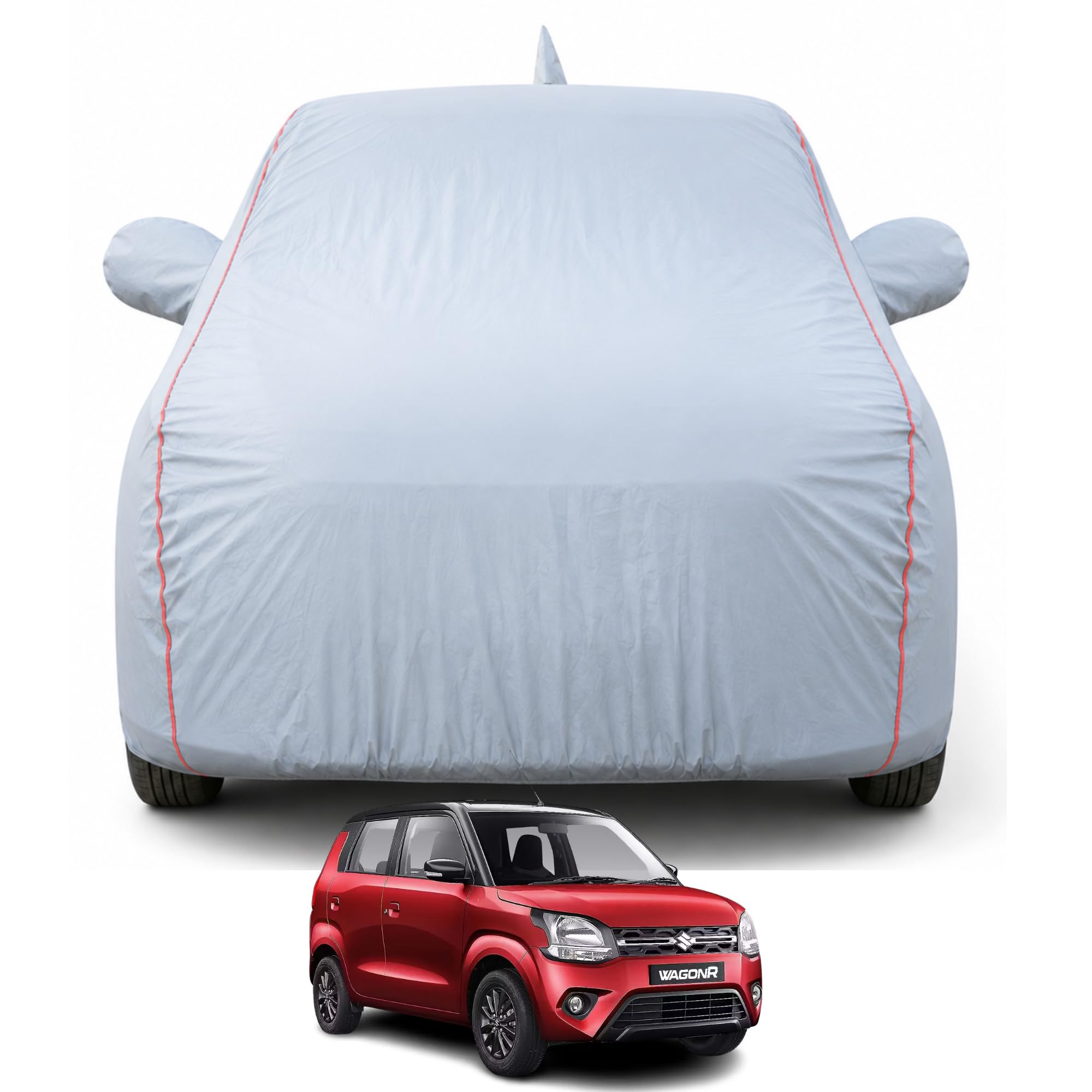 Maruti WagonR Car Cover for LXi, VXI, ZXi,CNG & AGS 2019-2026 Models 100% Waterproof, All Weather Protection, Mirror & Antenna Pocket, Soft Inner Lining, Triple Stitched (Dark Grey)-image-30